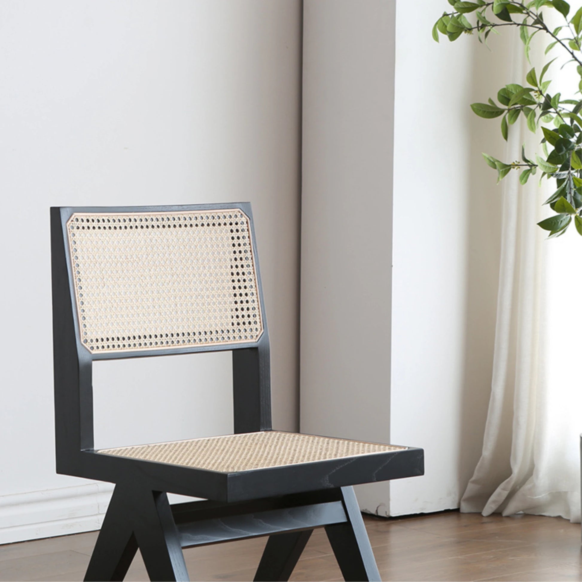 MODE Pierre Jeanneret Dining Chair Replica, Black, Set of 2