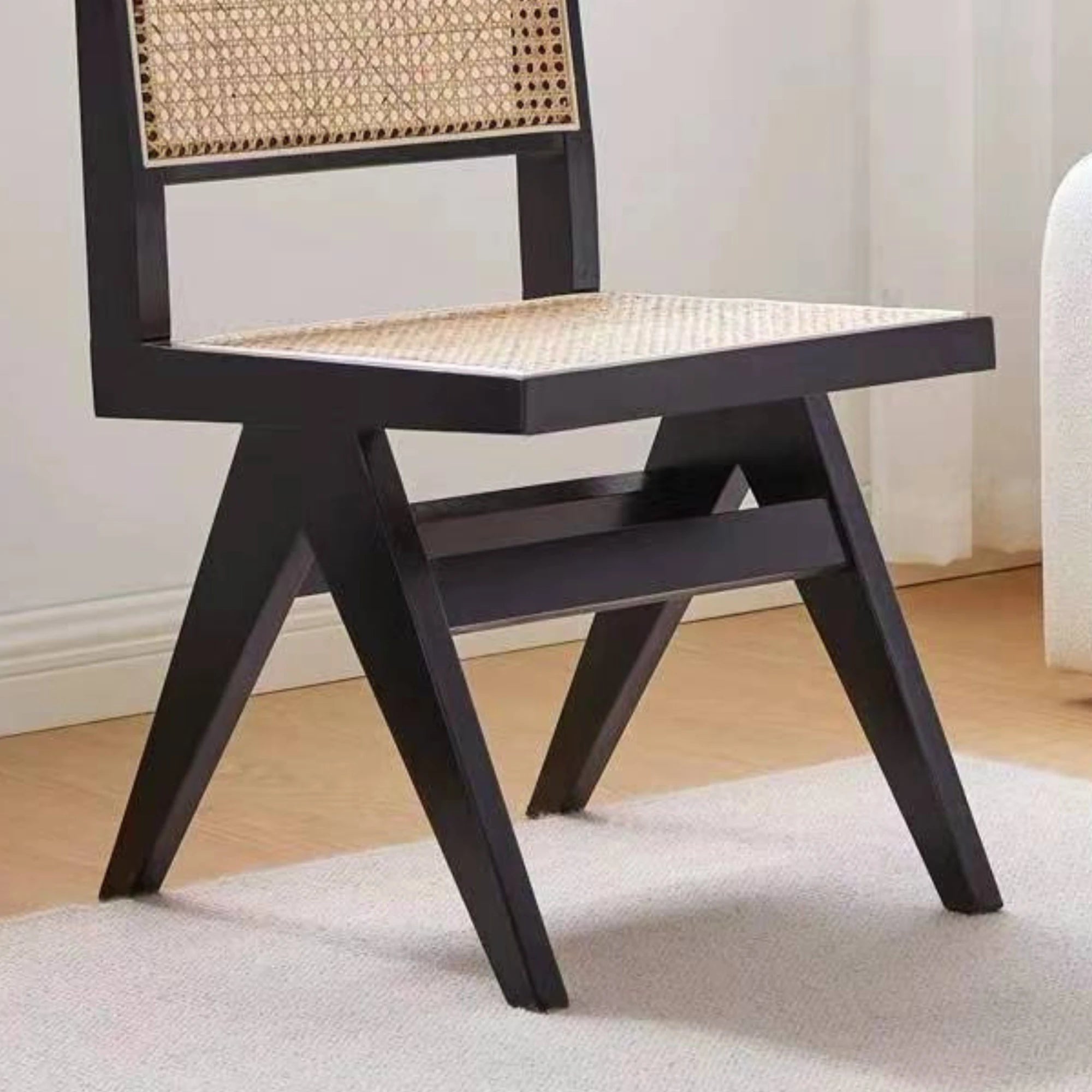 MODE Pierre Jeanneret Dining Chair Replica, Black, Set of 2