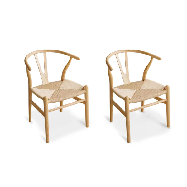 MODE Hans Wegner Wishbone Dining Chair CH24 Replica, Natural Wood, Set of 2