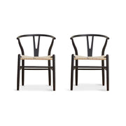 MODE Hans Wegner Wishbone Dining Chair CH24 Replica, Black, Set of 2