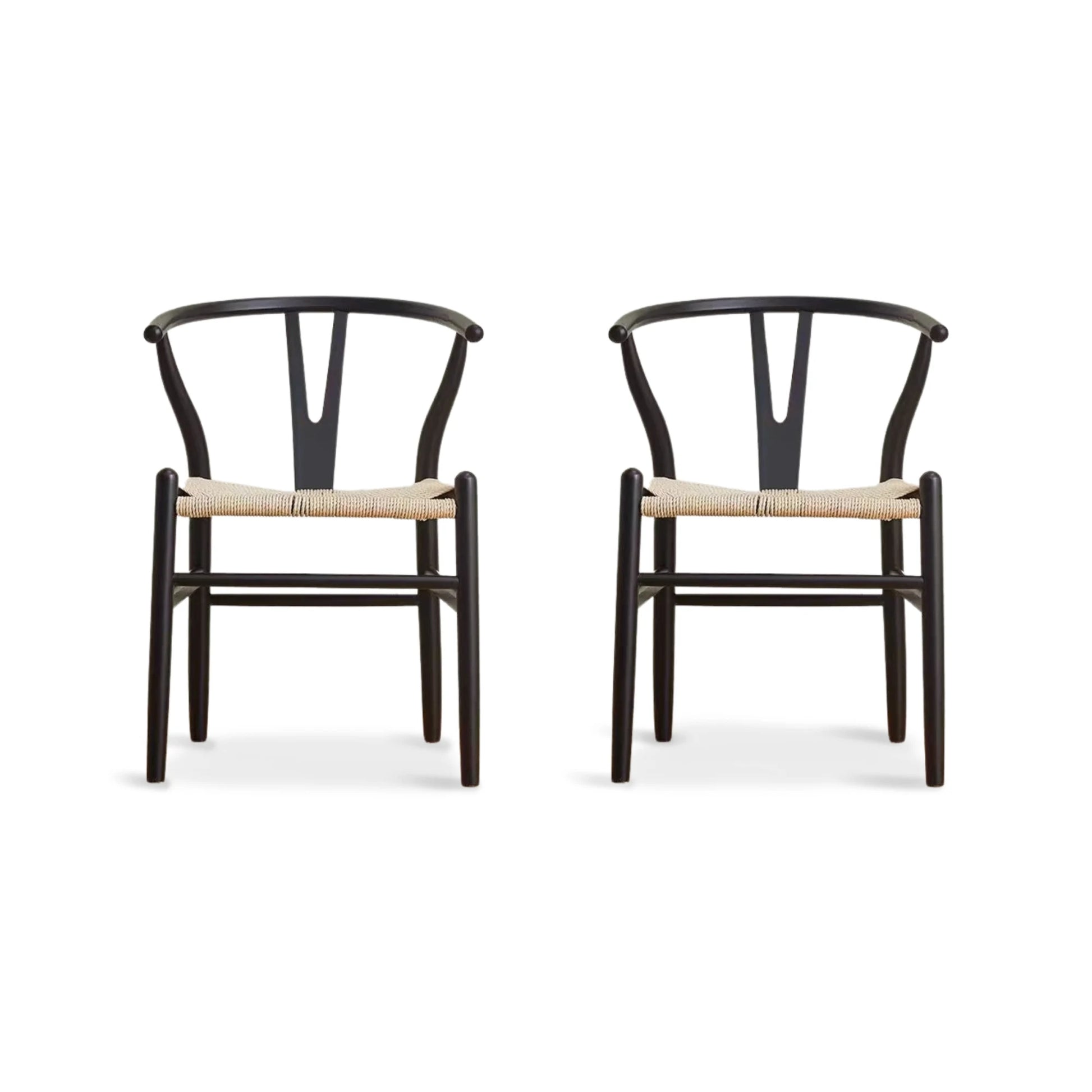 MODE Hans Wegner Wishbone Dining Chair CH24 Replica, Black, Set of 2