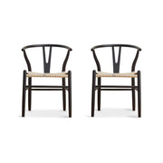 MODE Hans Wegner Wishbone Dining Chair CH24 Replica, Black, Set of 2