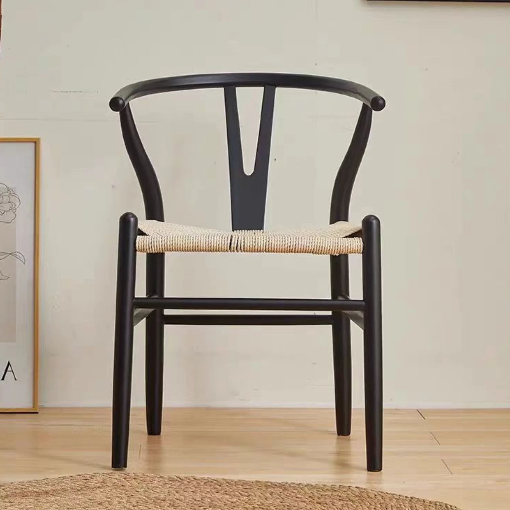 MODE Hans Wegner Wishbone Dining Chair CH24 Replica, Black, Set of 2