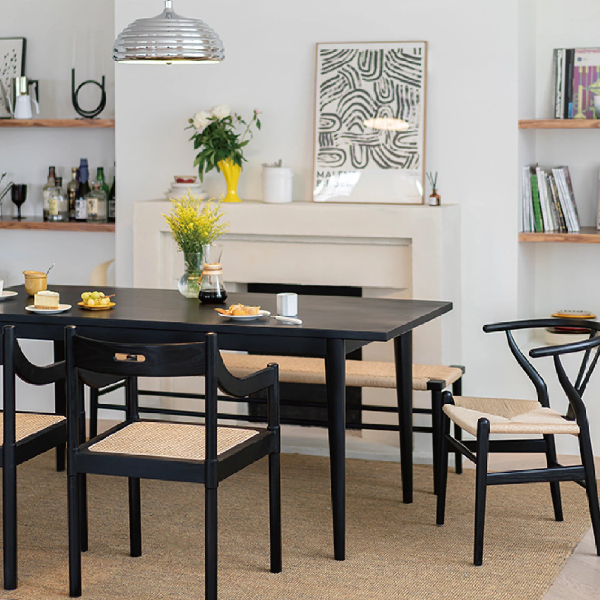 MODE Hans Wegner Wishbone Dining Chair CH24 Replica, Black, Set of 2