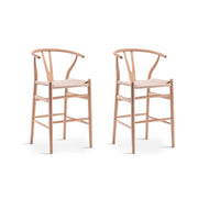 MODE Hans Wegner Wishbone Bar Stool Replica, Natural Wood, Set of 2