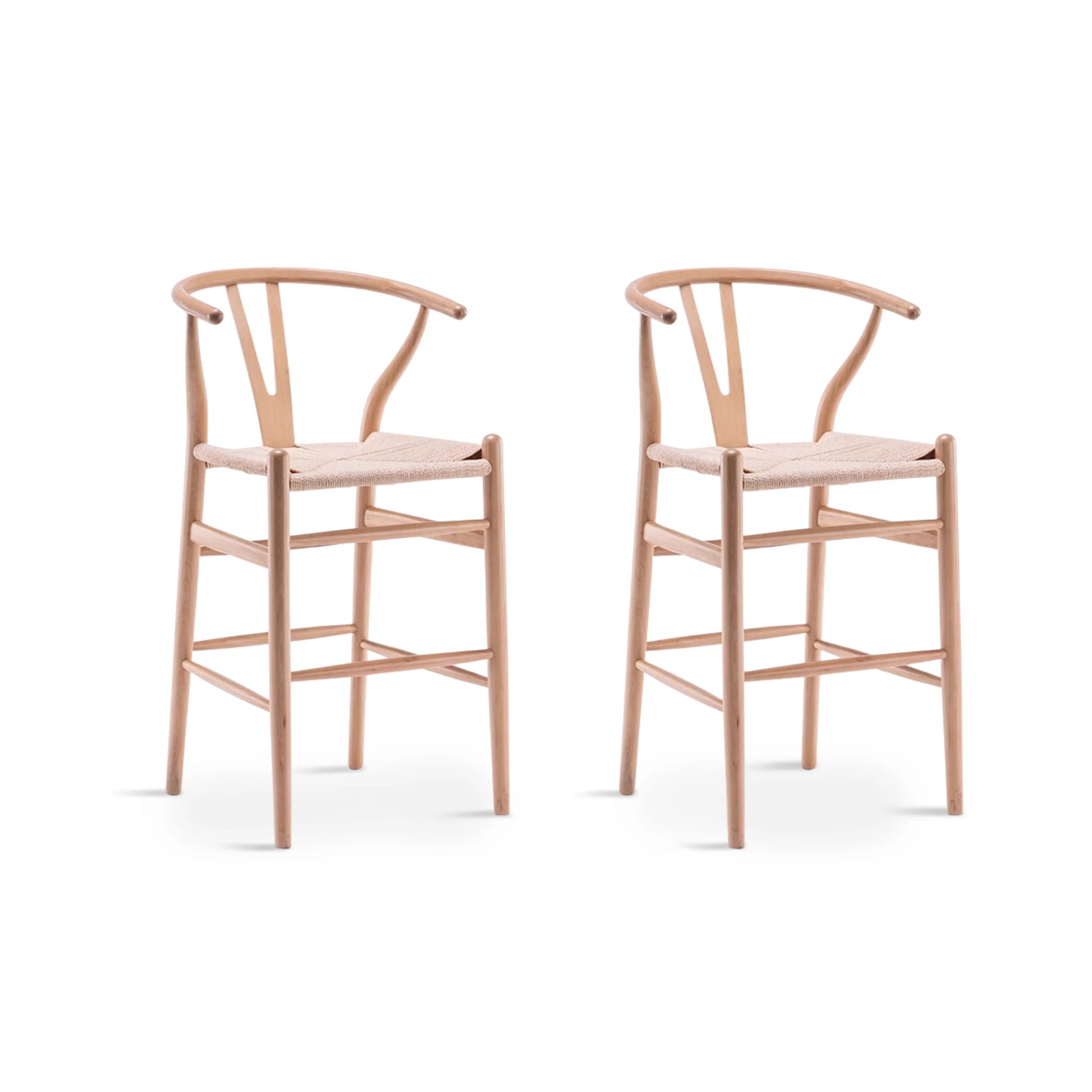 MODE Hans Wegner Wishbone Bar Stool Replica, Natural Wood, Set of 2