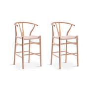 MODE Hans Wegner Wishbone Bar Stool Replica, Natural Wood, Set of 2