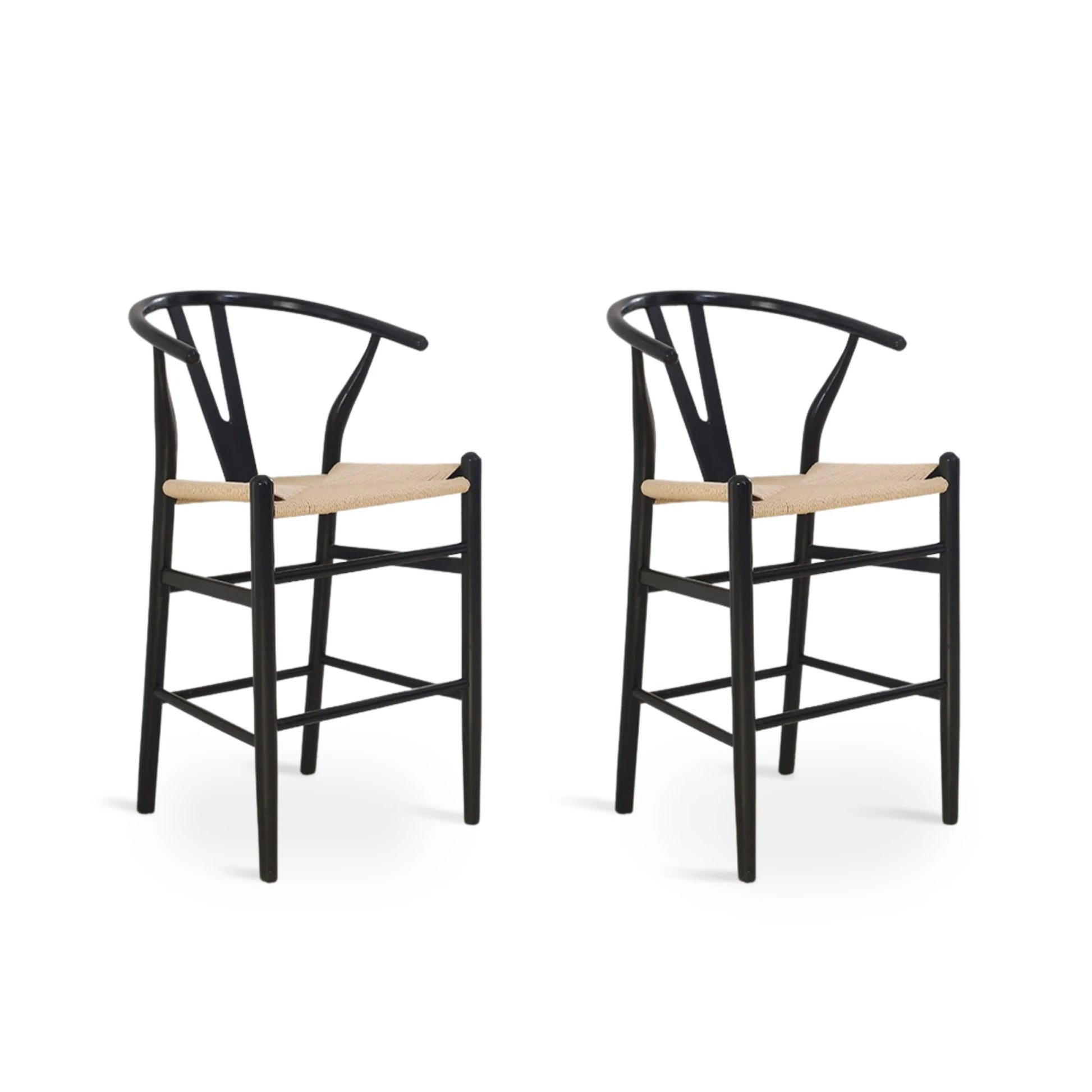 MODE Hans Wegner Wishbone Bar Stool Replica, Black, Set of 2
