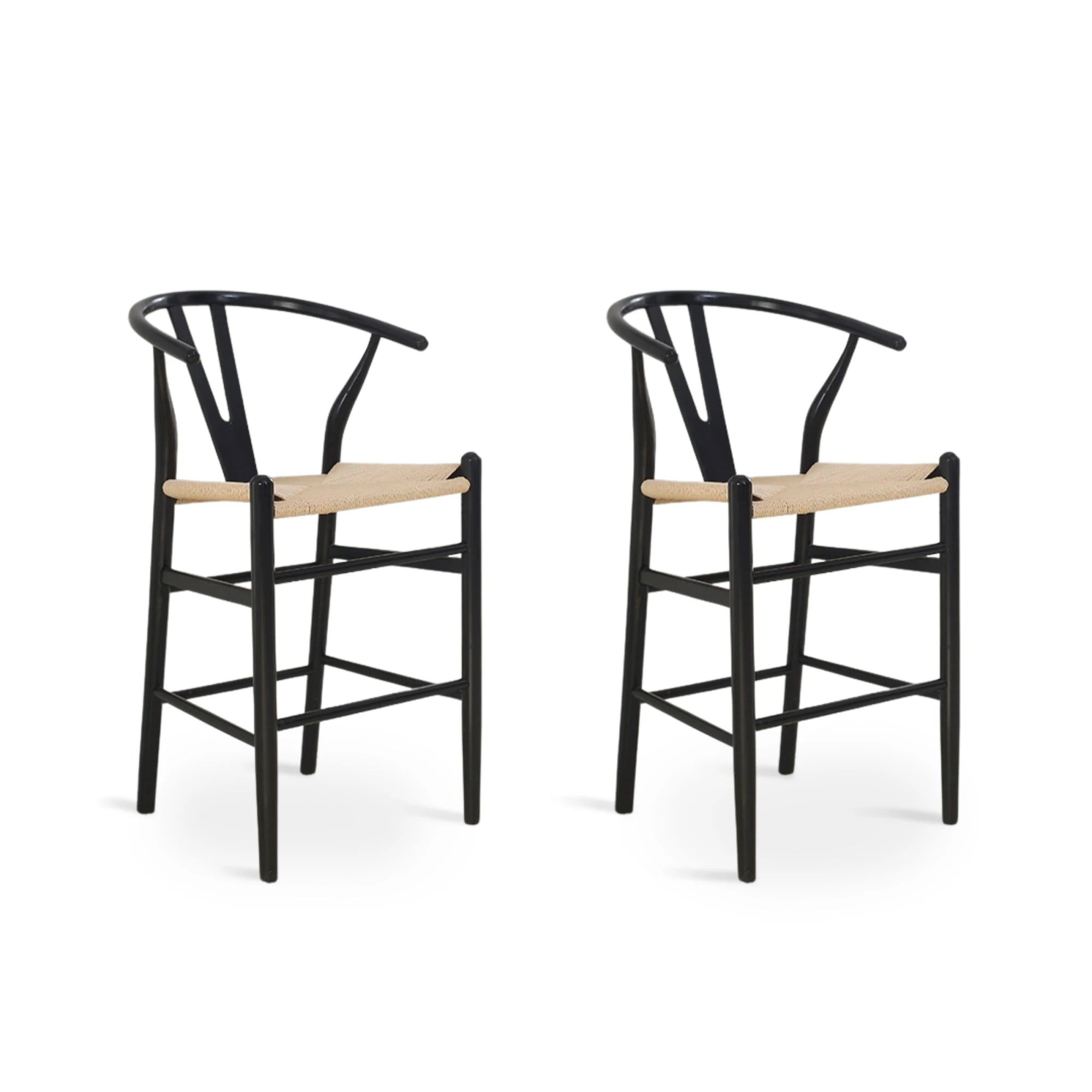 MODE Hans Wegner Wishbone Bar Stool Replica, Black, Set of 2
