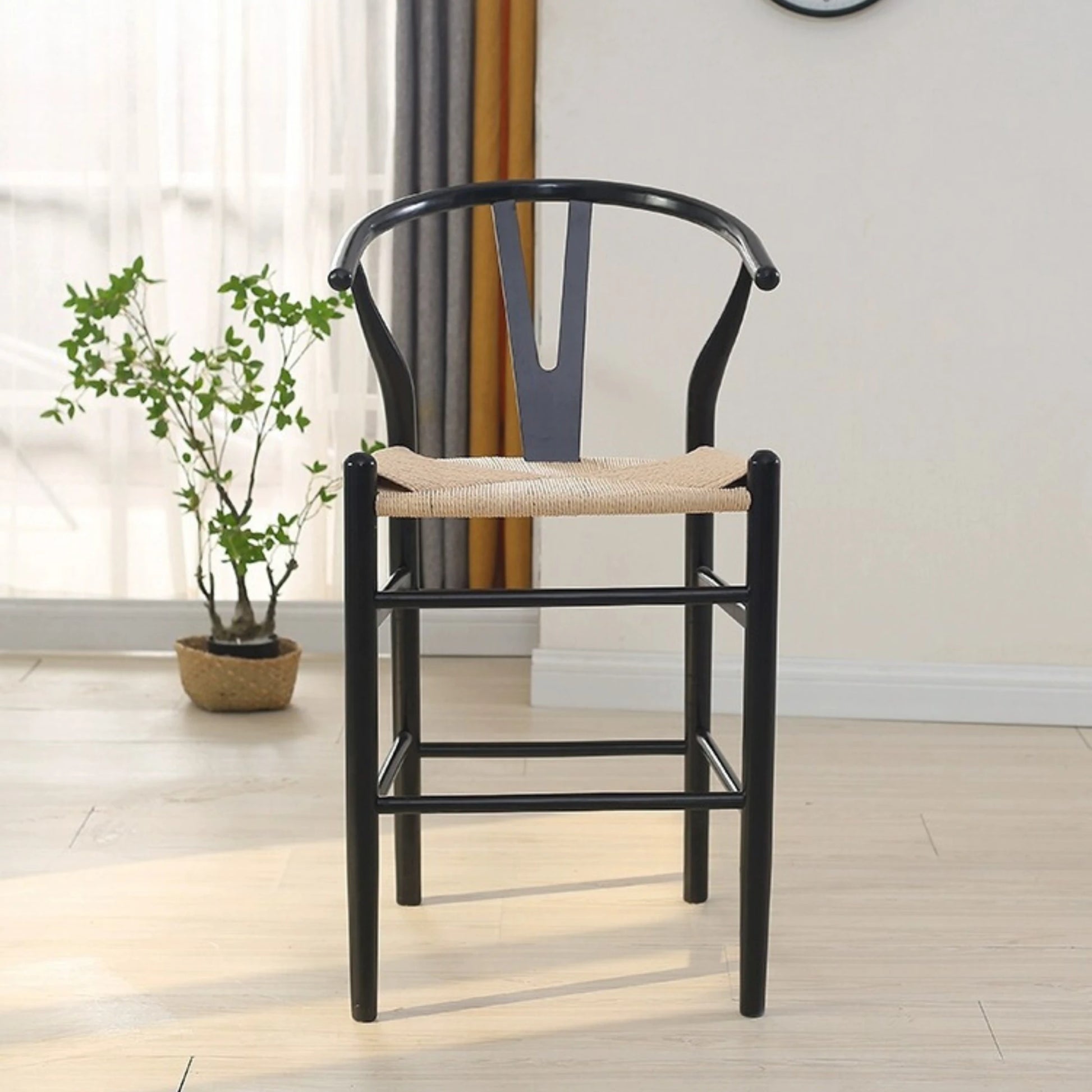 MODE Hans Wegner Wishbone Bar Stool Replica, Black, Set of 2
