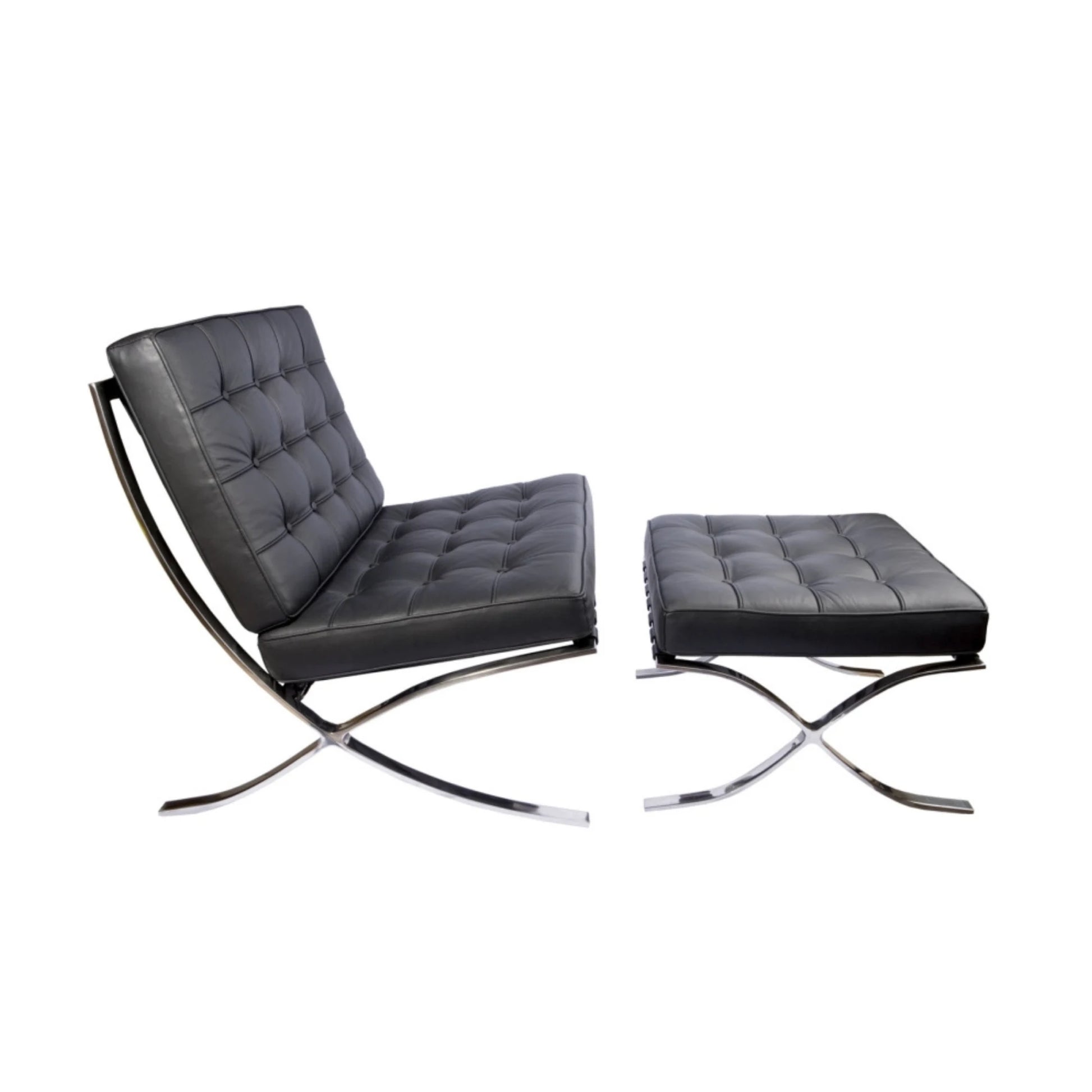 MODE Mies Van Der Rohe Barcelona Chair with Ottoman Replica, 1-Seater