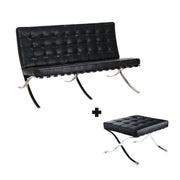 MODE Mies Van Der Rohe Barcelona Chair with Ottoman Replica, 2-Seater