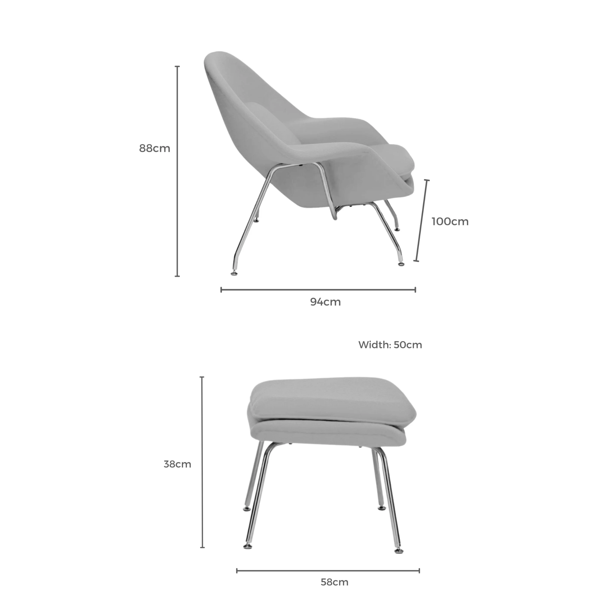 MODE Eero Saarinen Womb Chair with Ottoman Replica, Orange