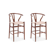 MODE Hans Wegner Wishbone Bar Stool Replica, Dark Wood, Set of 2