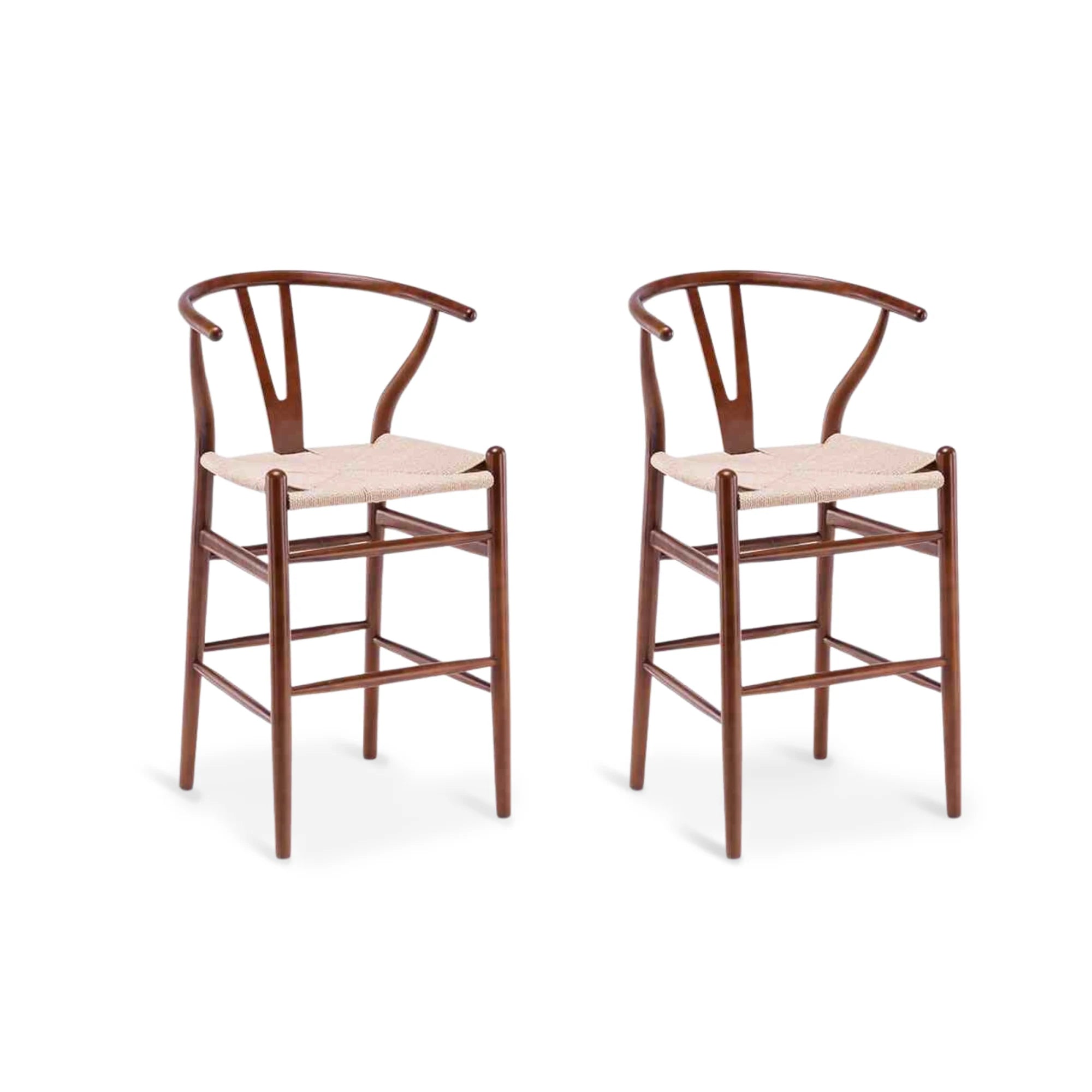MODE Hans Wegner Wishbone Bar Stool Replica, Dark Wood, Set of 2