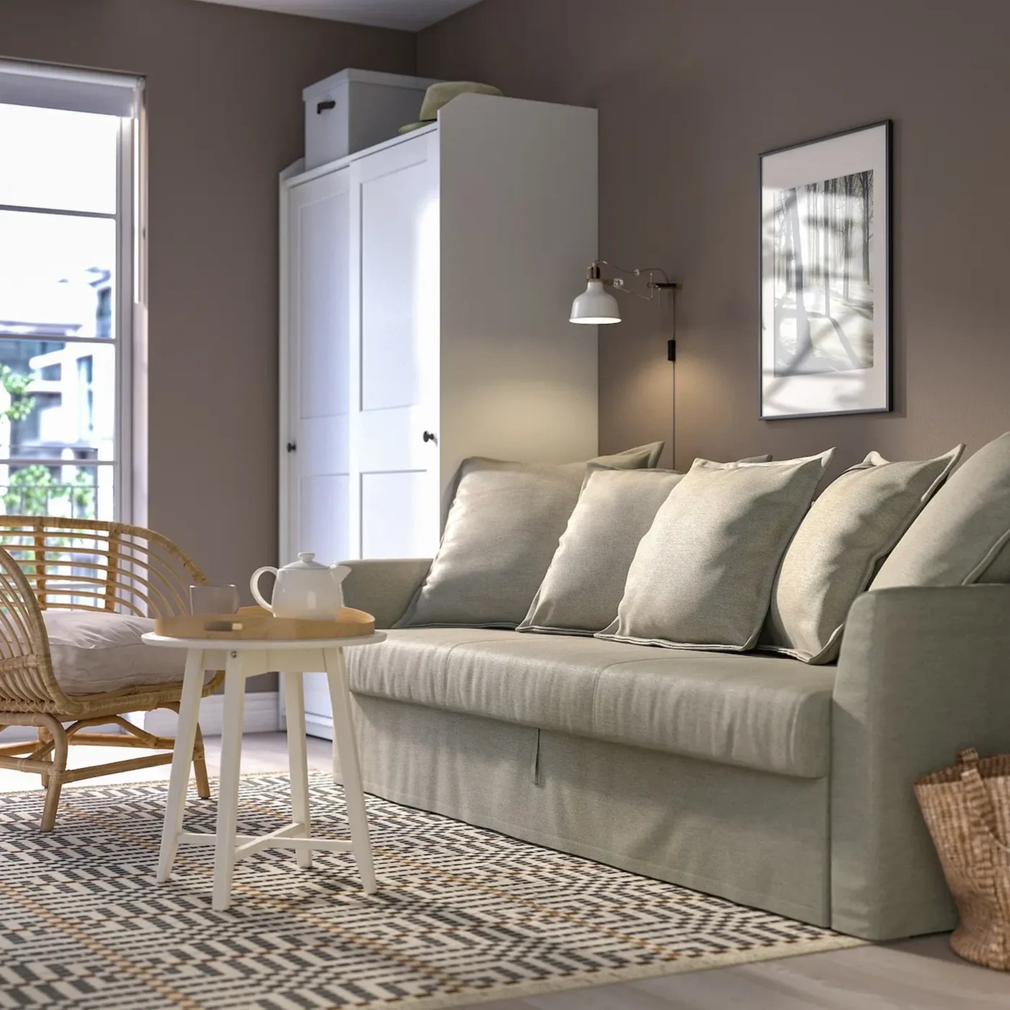 IKEA HOLMSUND 3-seat sofa bed, Borgunda beige