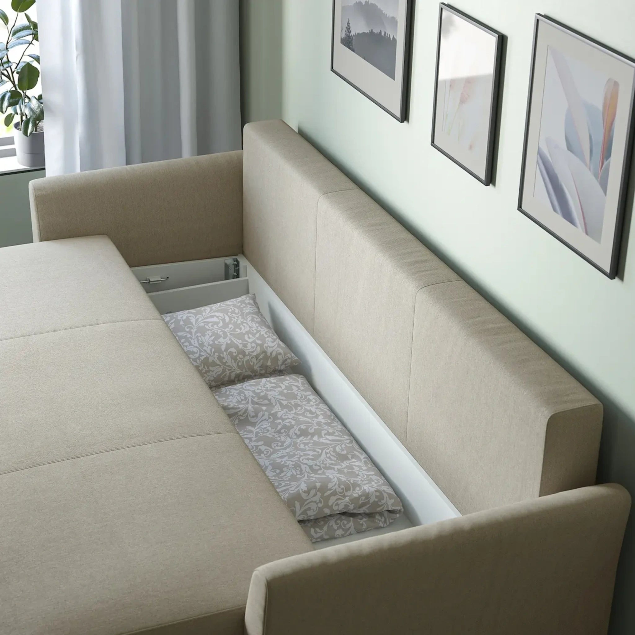IKEA HOLMSUND 3-seat sofa bed, Borgunda beige