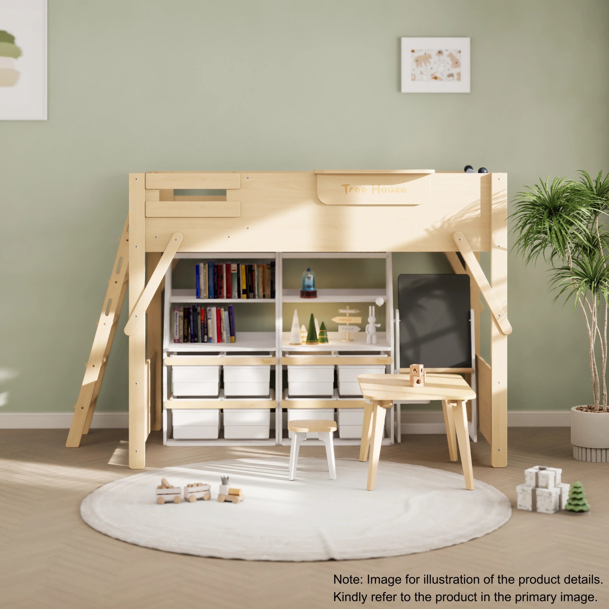 Boori Treehouse Kids NZ King Single Loft Bed + Ladder, Beech