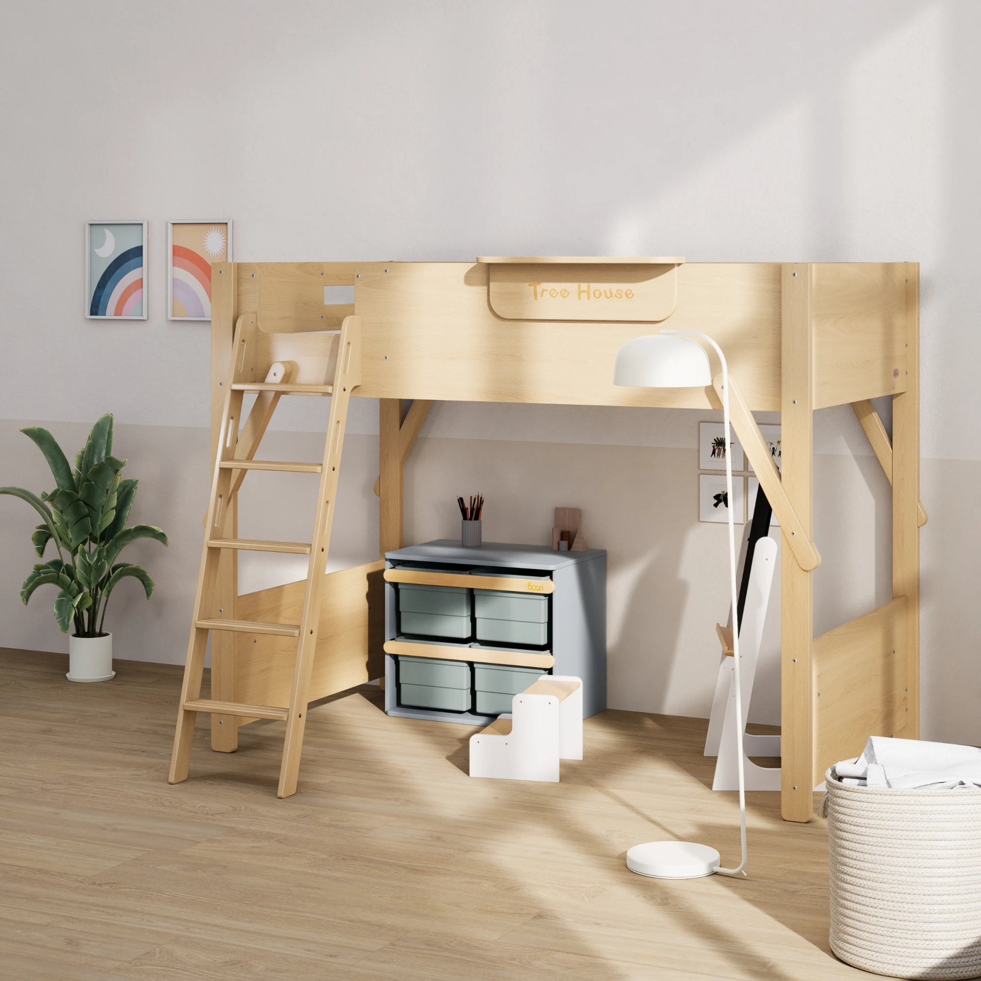 Boori Treehouse Kids NZ King Single Loft Bed + Ladder, Beech