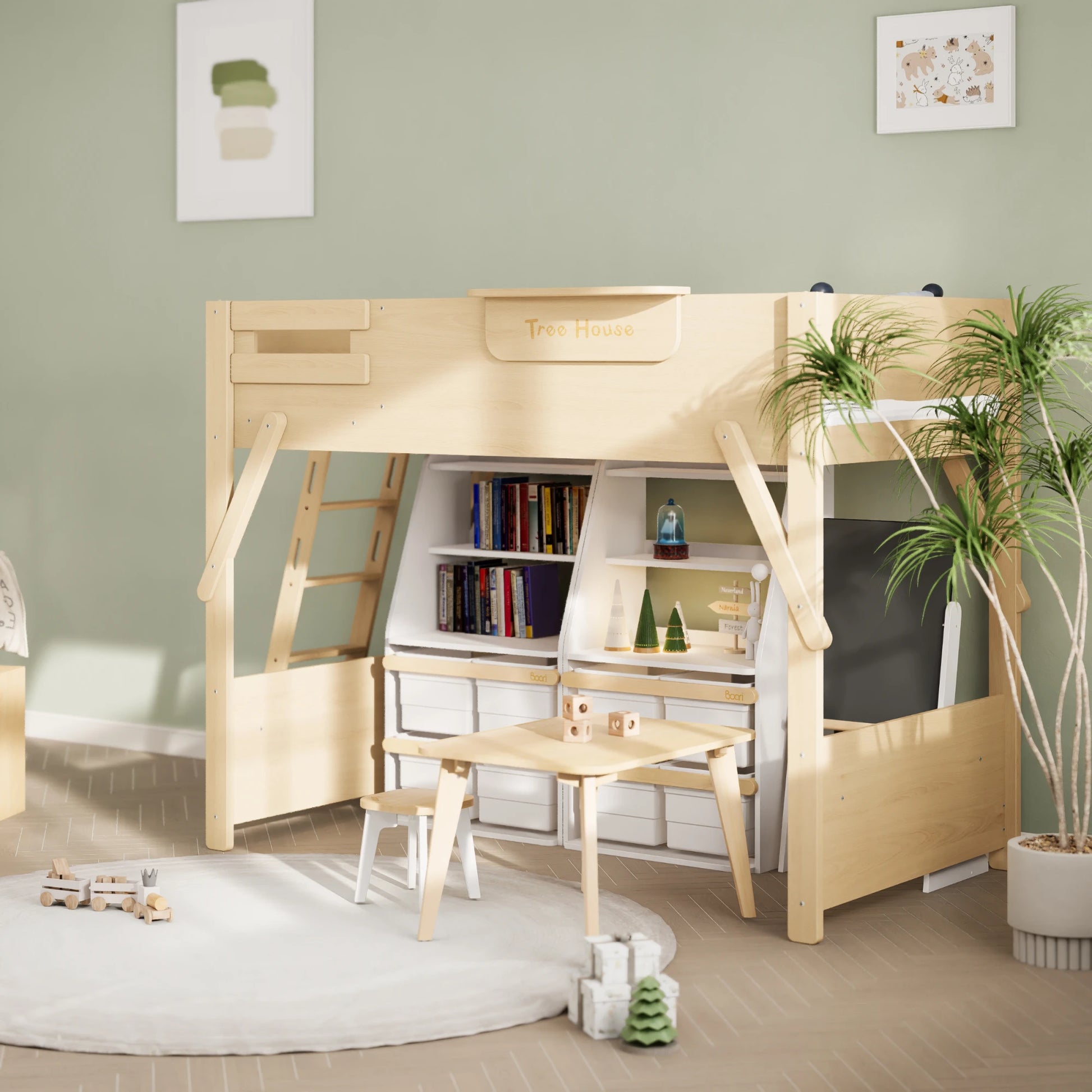 Boori Treehouse Kids NZ King Single Loft Bed + Ladder, Beech