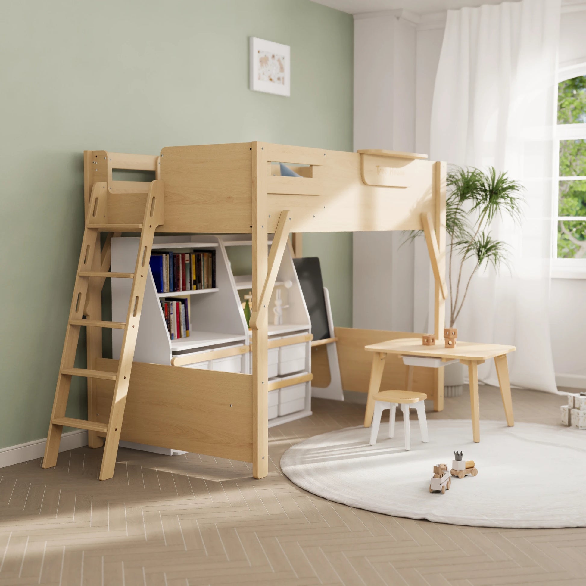 Boori Treehouse Kids NZ King Single Loft Bed + Ladder, Beech