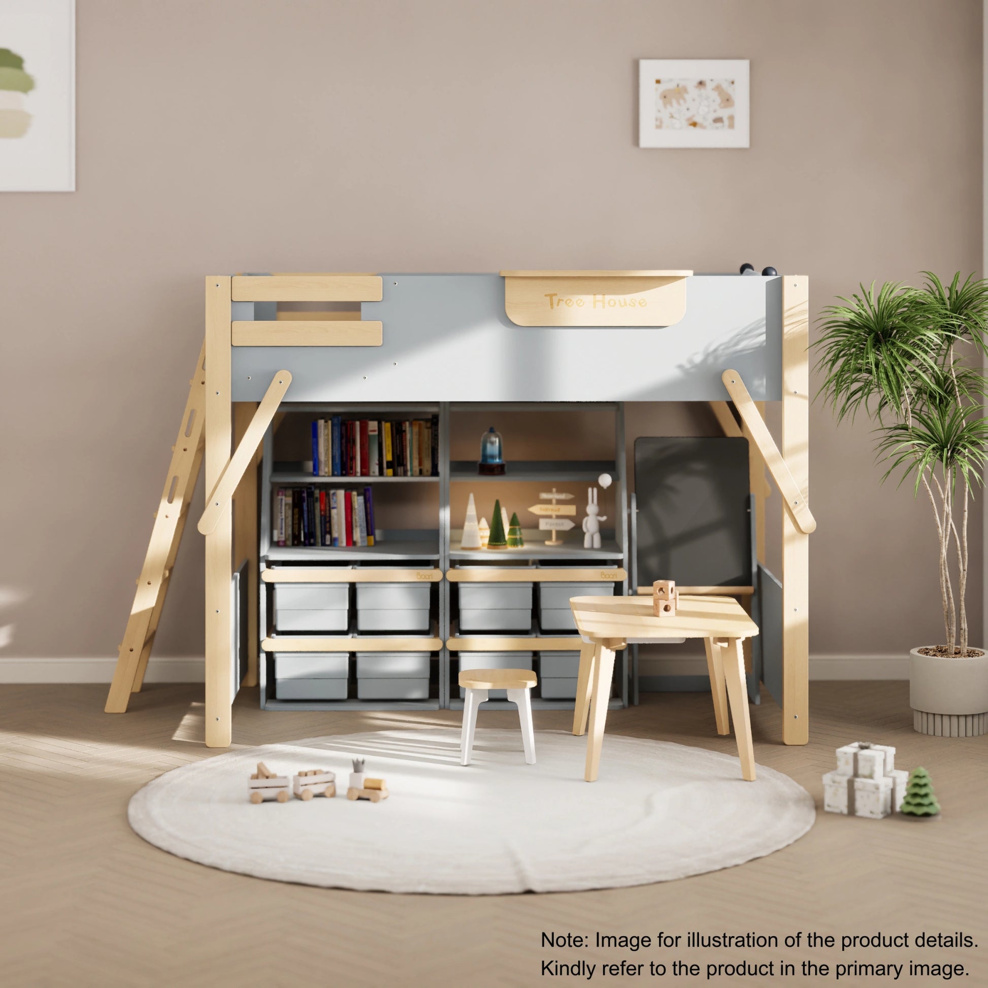 Boori Treehouse Kids NZ King Single Loft Bed + Ladder, Blueberry