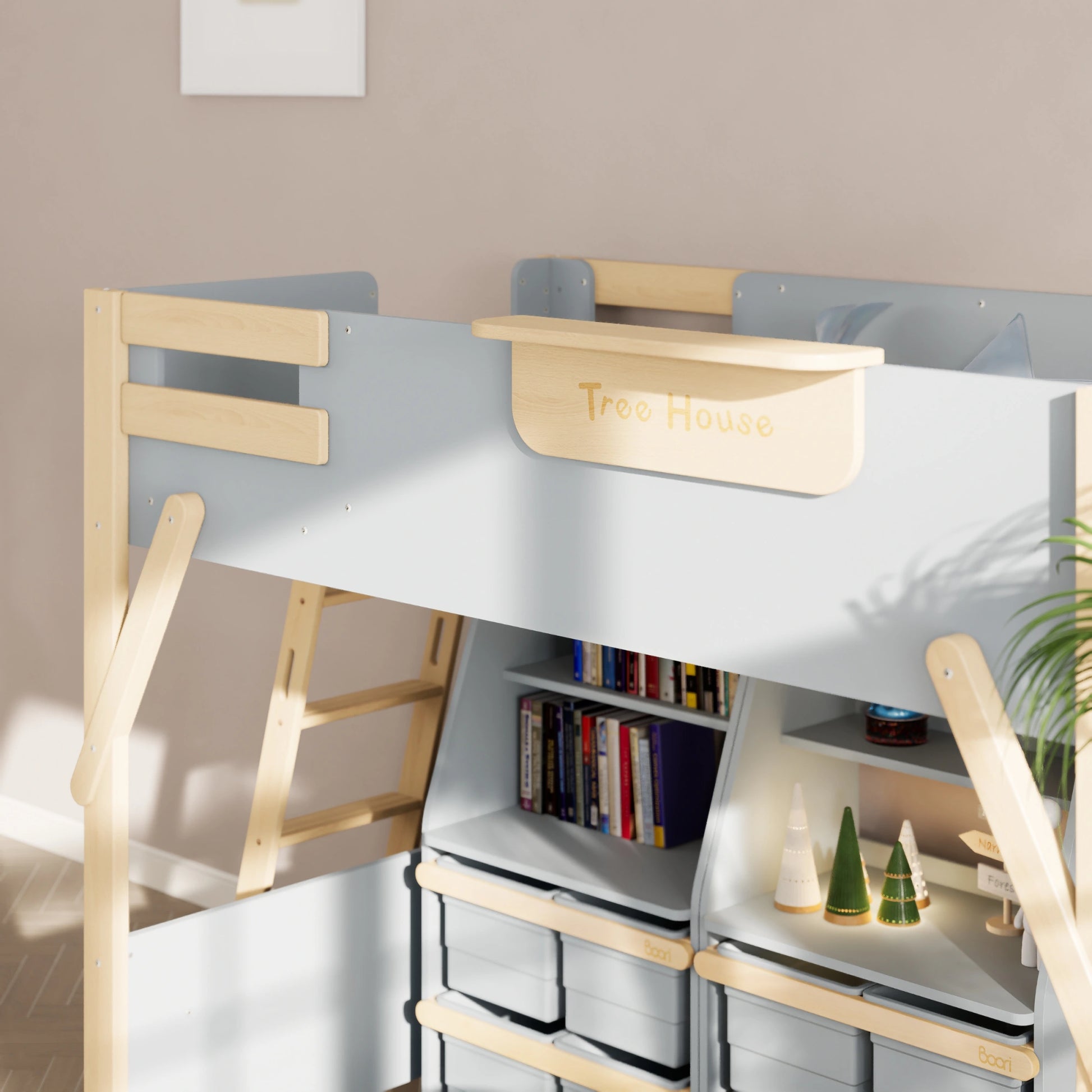 Boori Treehouse Kids NZ King Single Loft Bed + Ladder, Blueberry