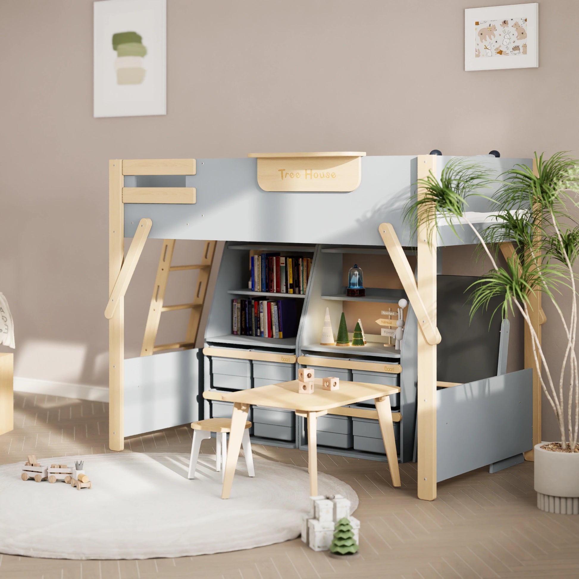 Boori Treehouse Kids NZ King Single Loft Bed + Ladder, Blueberry