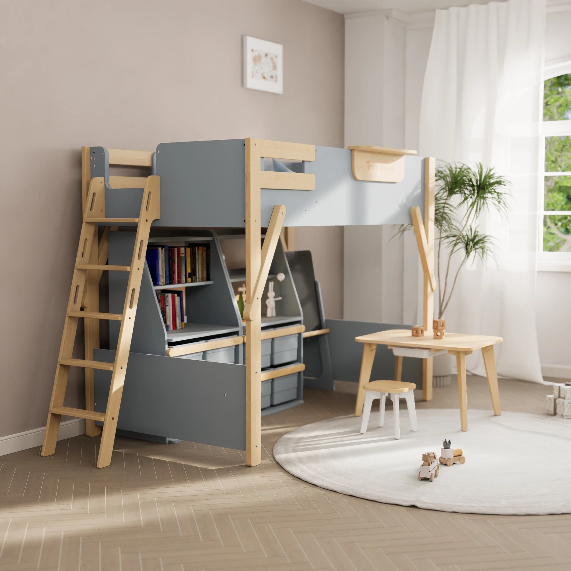 Boori Treehouse Kids NZ King Single Loft Bed + Ladder, Blueberry
