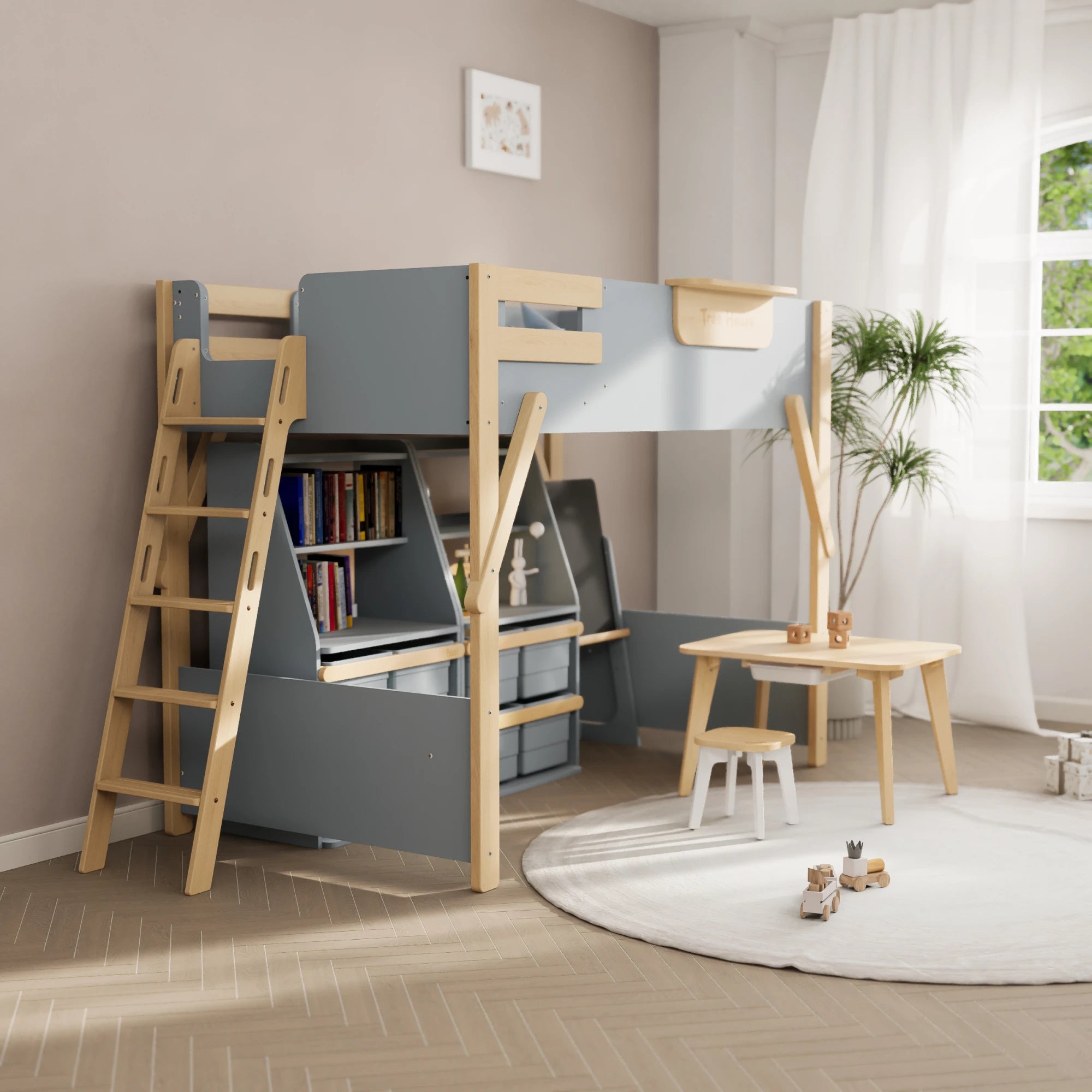 Boori Treehouse Kids NZ King Single Loft Bed + Ladder, Blueberry