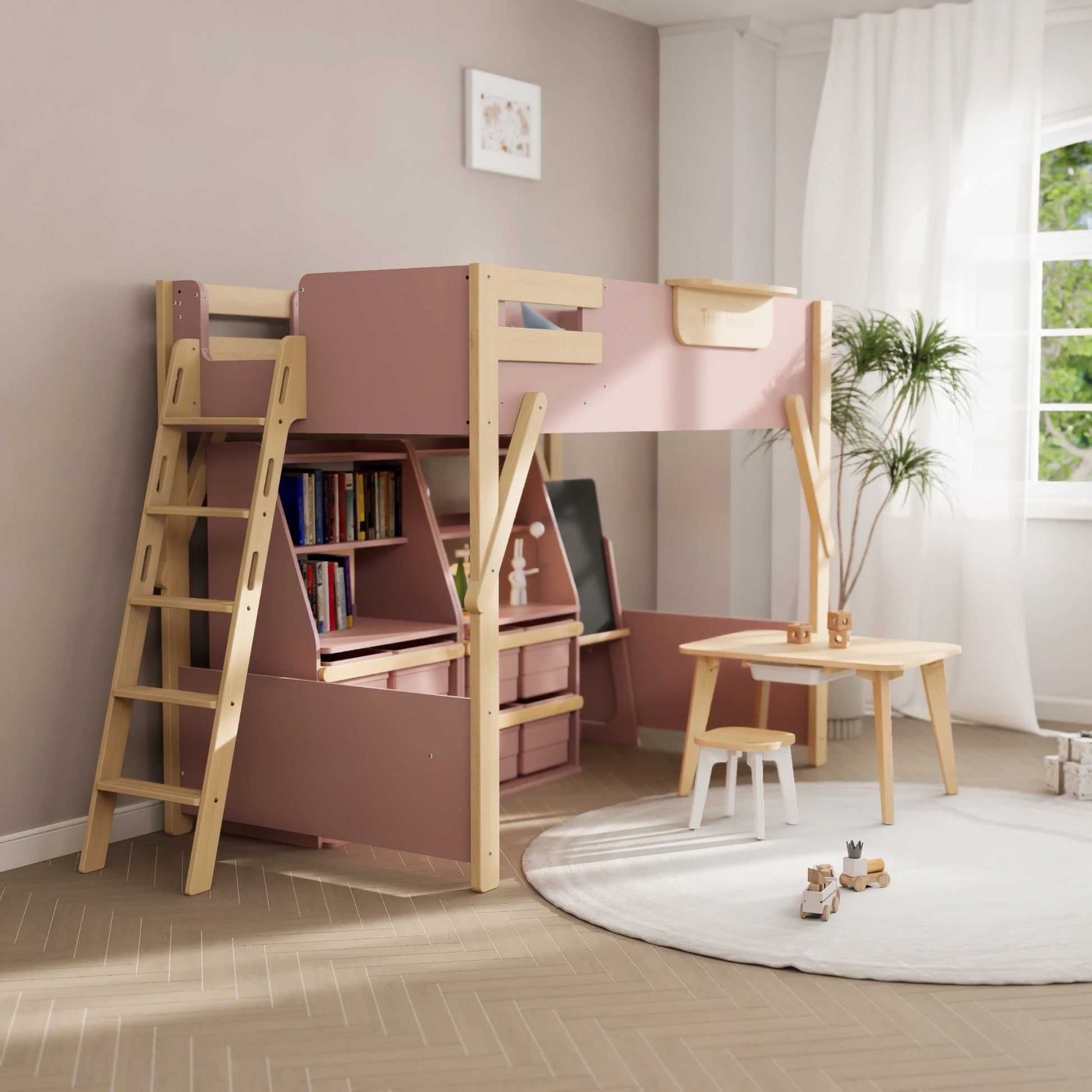 Boori Treehouse Kids NZ King Single Loft Bed + Ladder, Cherry