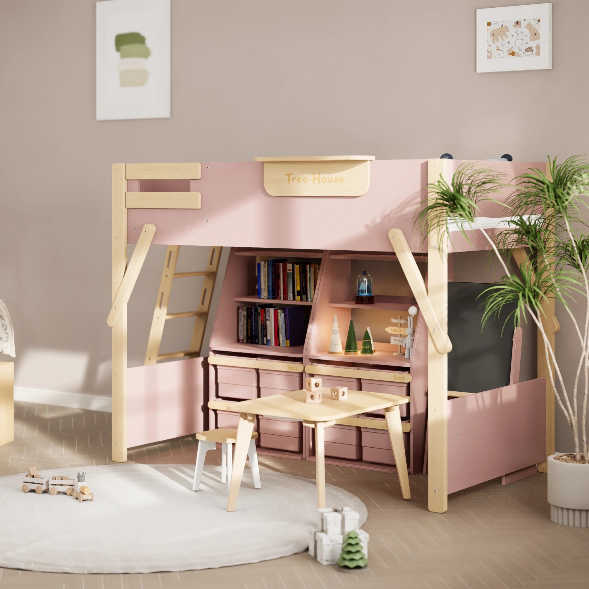 Boori Treehouse Kids NZ King Single Loft Bed + Ladder, Cherry