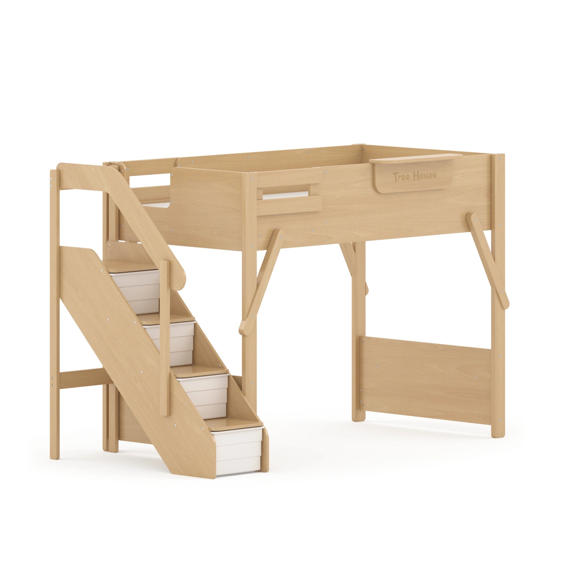 Boori Treehouse Kids NZ King Single Loft Bed + Storage Staircase, Beech