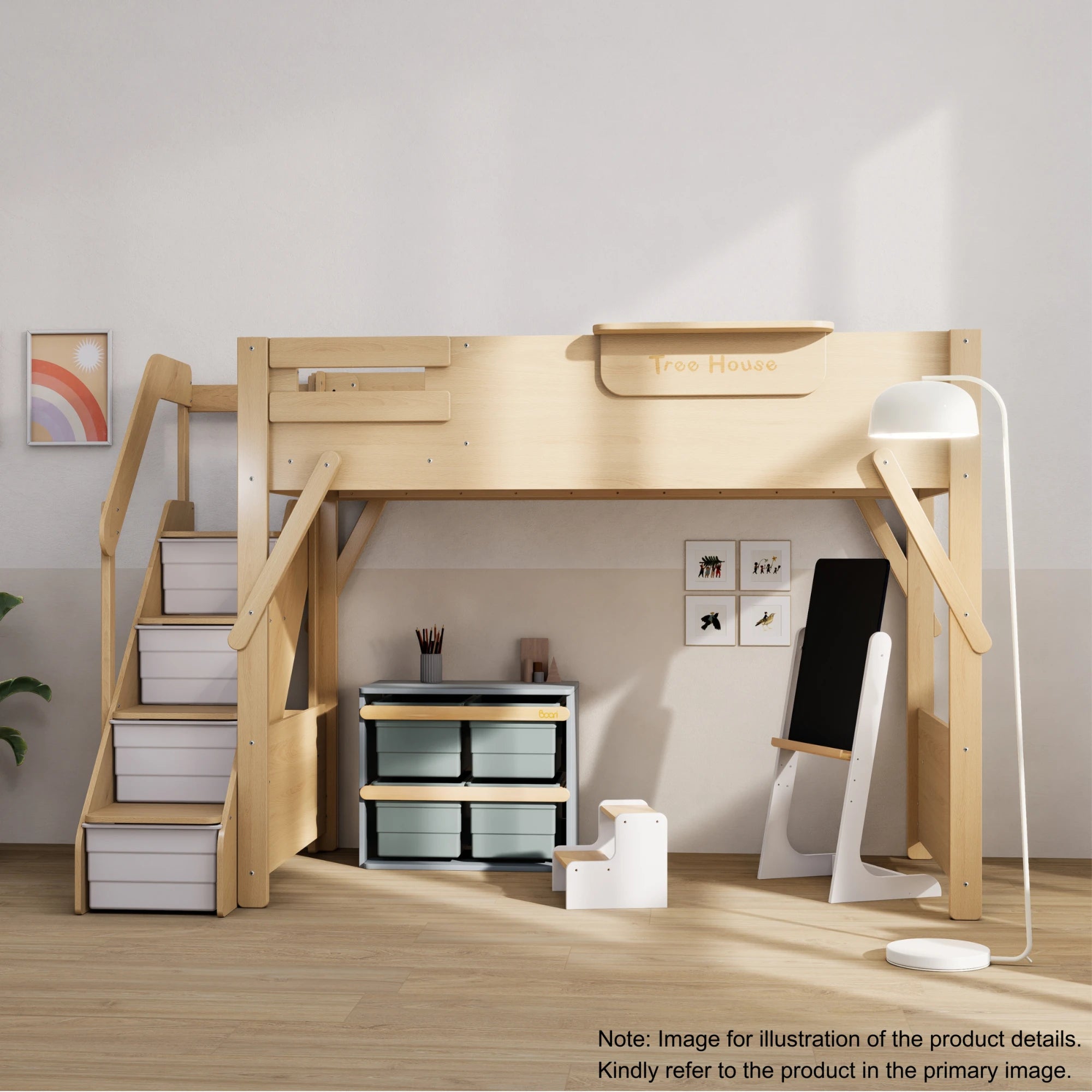 Boori Treehouse Kids NZ King Single Loft Bed + Storage Staircase, Beech