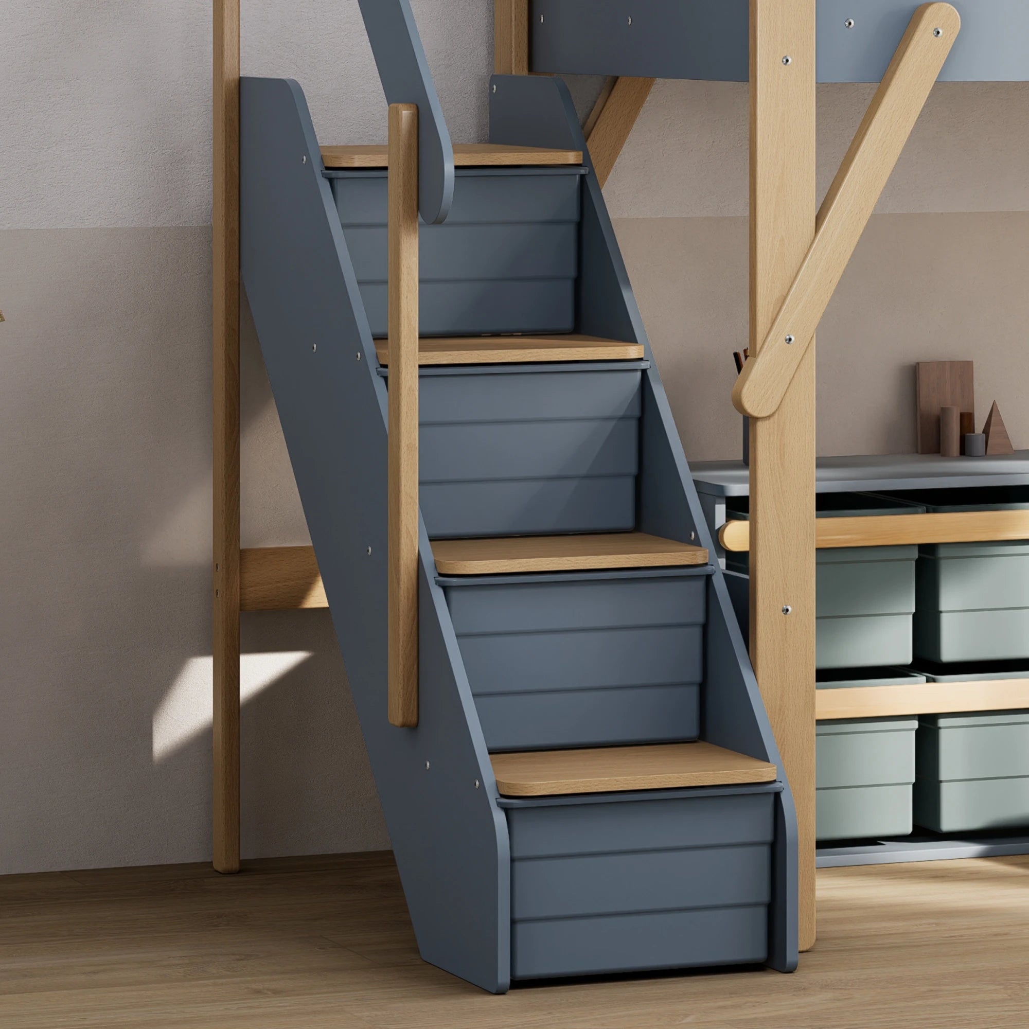 Boori Treehouse Kids NZ King Single Loft Bed + Storage Staircase, Blueberry