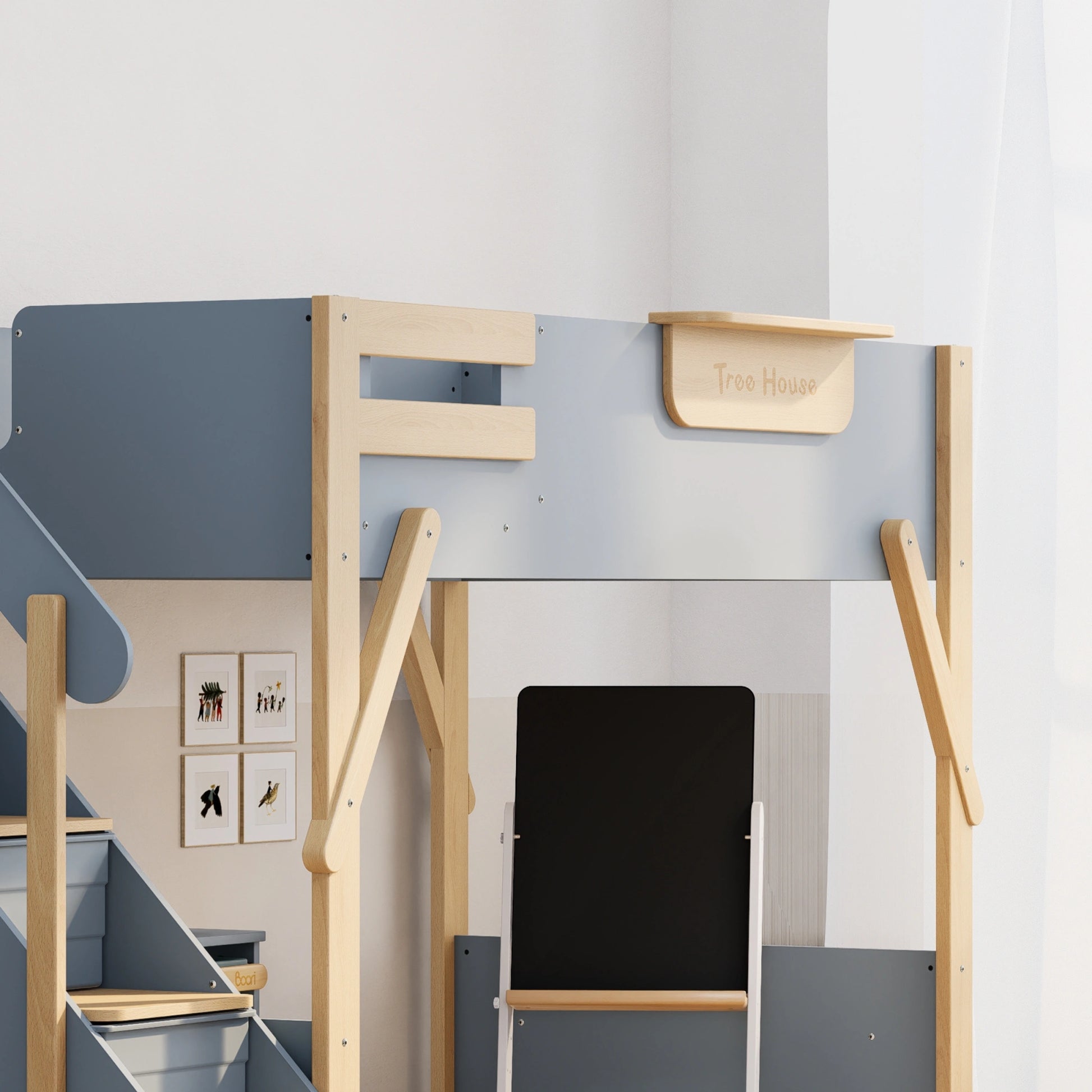 Boori Treehouse Kids NZ King Single Loft Bed + Storage Staircase, Blueberry