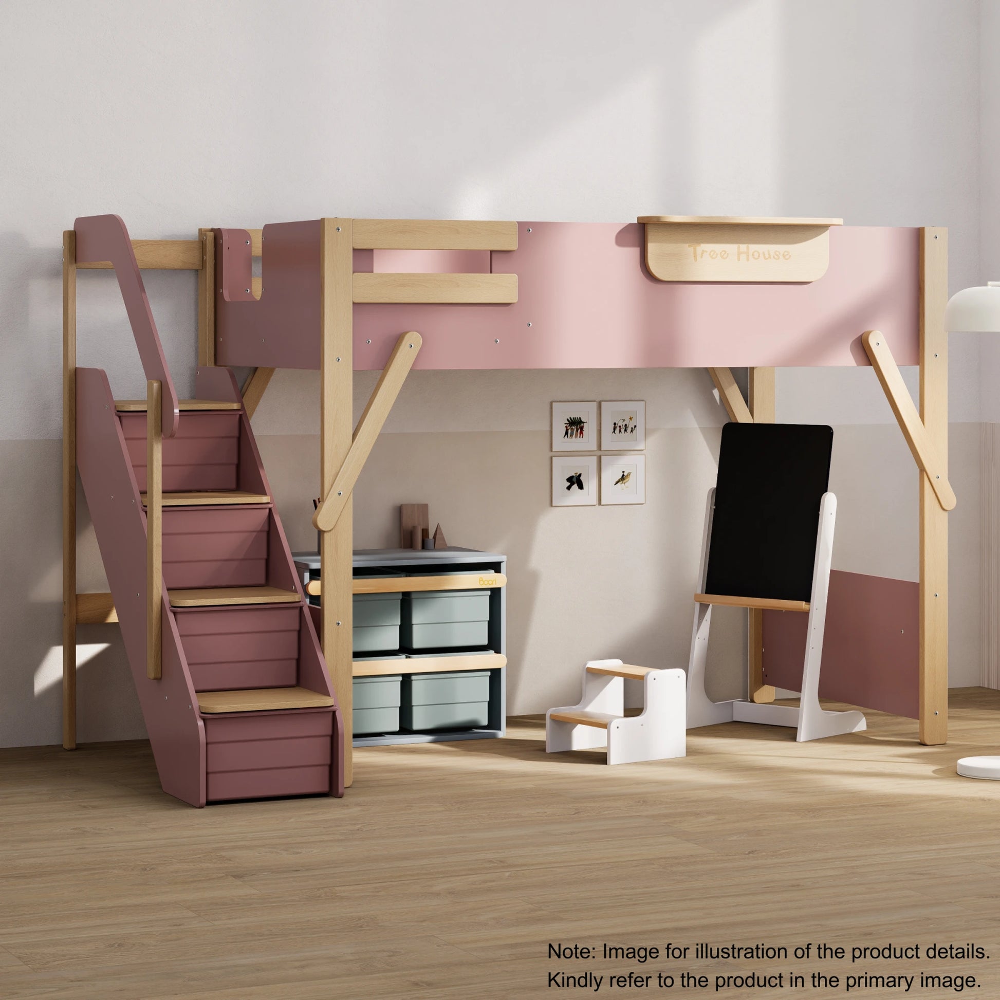 Boori Treehouse Kids NZ King Single Loft Bed + Storage Staircase, Cherry