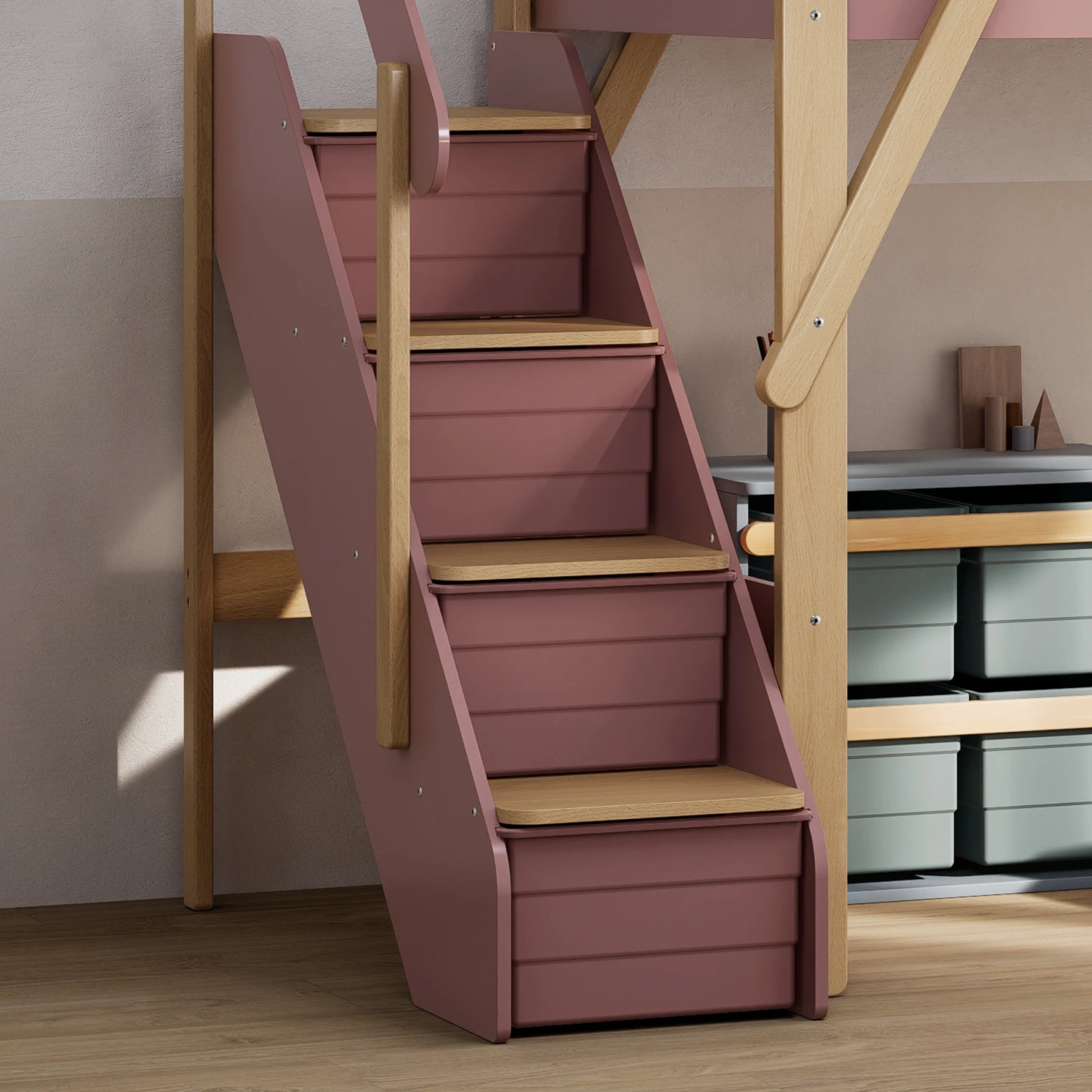 Boori Treehouse Kids NZ King Single Loft Bed + Storage Staircase, Cherry