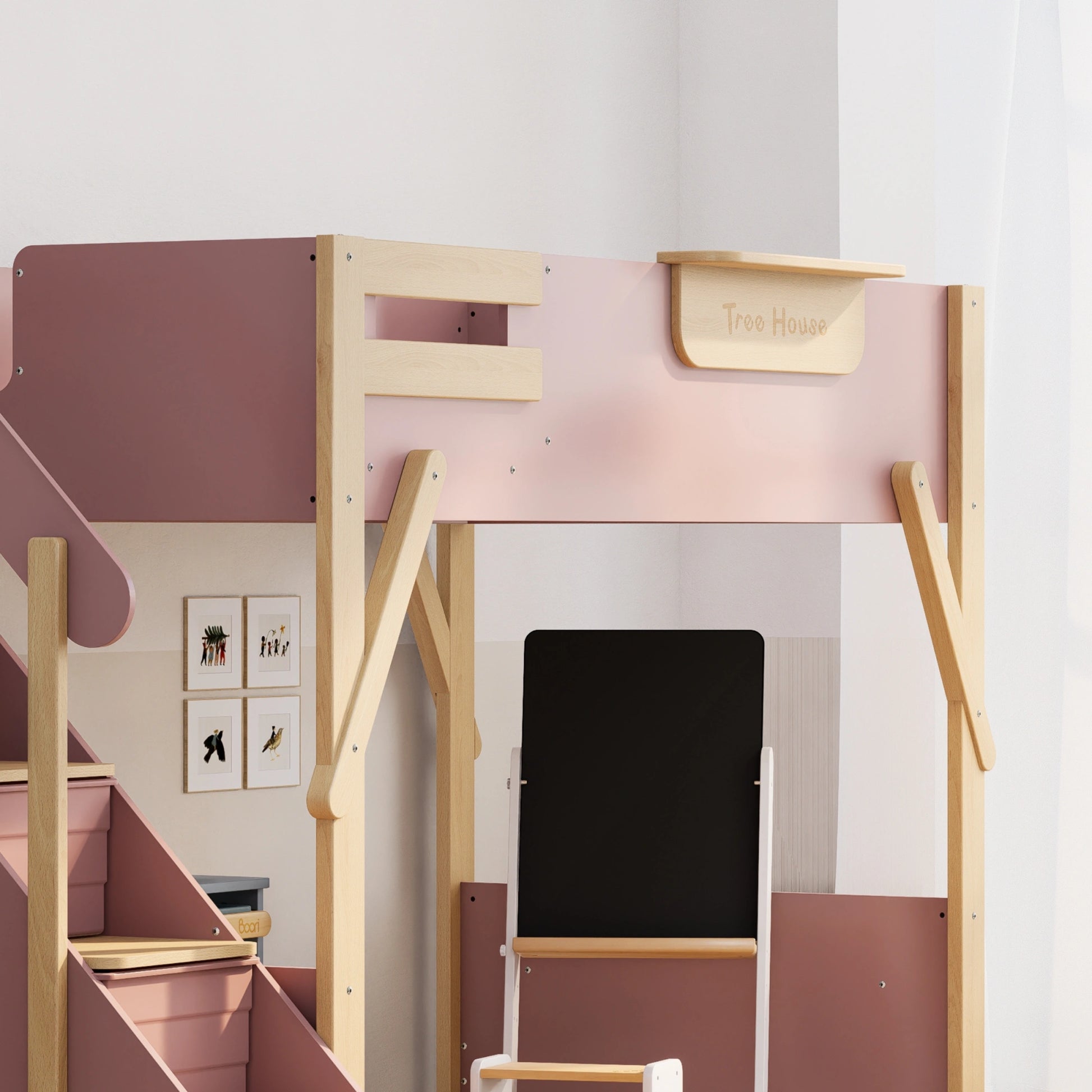 Boori Treehouse Kids NZ King Single Loft Bed + Storage Staircase, Cherry