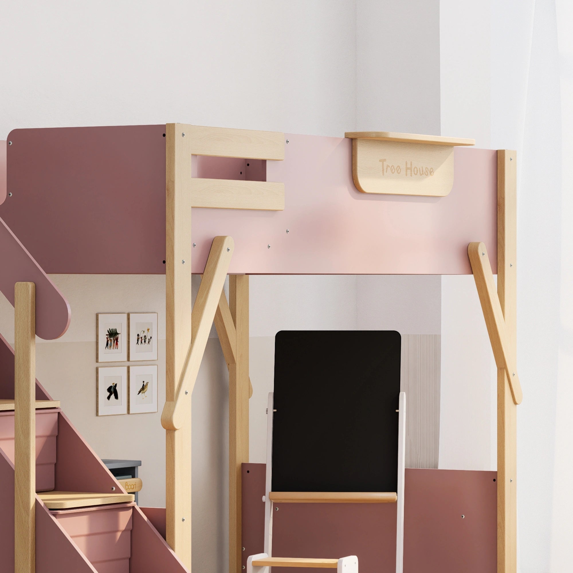 Boori Treehouse Kids NZ King Single Loft Bed + Storage Staircase, Cherry