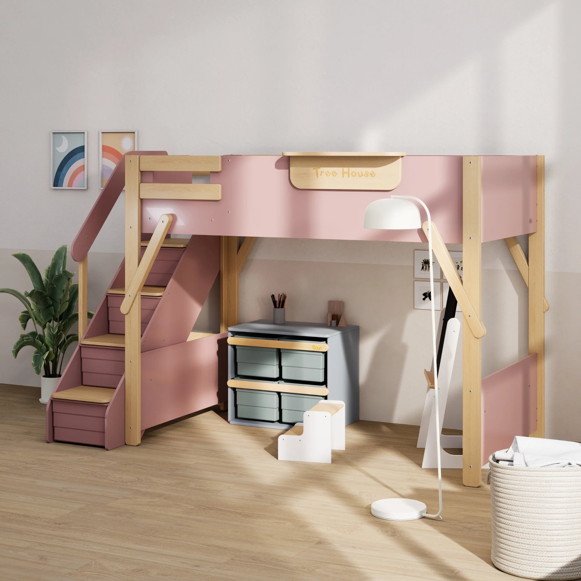 Boori Treehouse Kids NZ King Single Loft Bed + Storage Staircase, Cherry