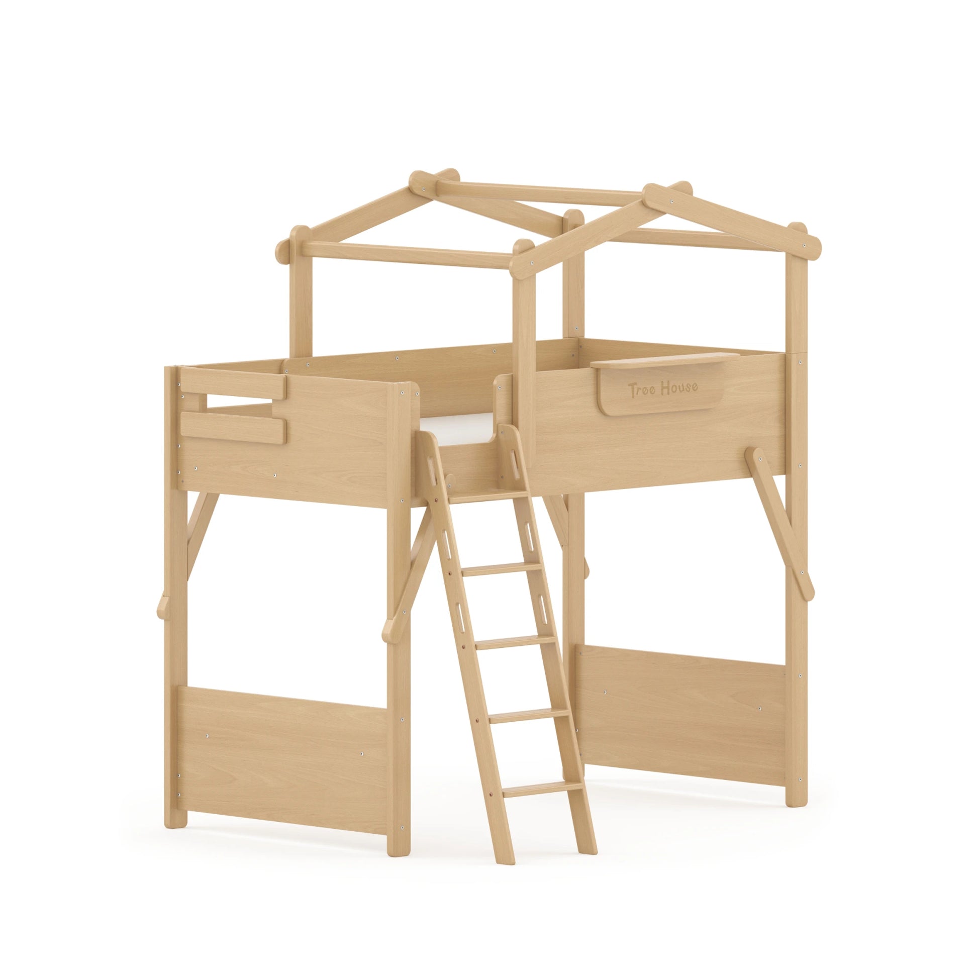 Boori Treehouse Kids NZ King Single Loft Bed + Roof Frame and Ladder, Beech