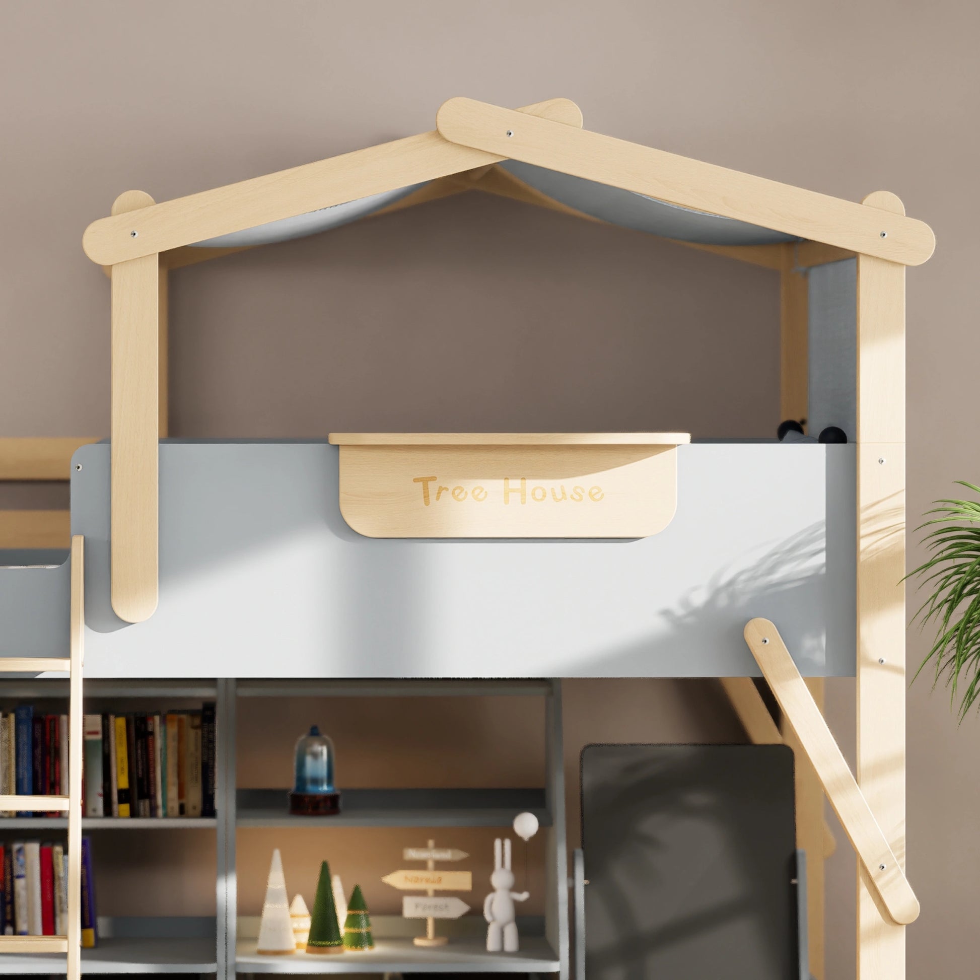 Boori Treehouse Kids NZ King Single Loft Bed + Roof Frame and Ladder, Blueberry