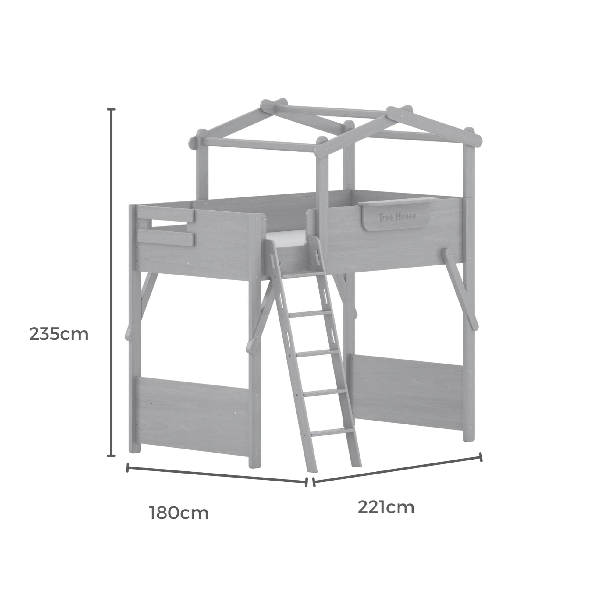 Boori Treehouse Kids NZ King Single Loft Bed + Roof Frame and Ladder, Blueberry