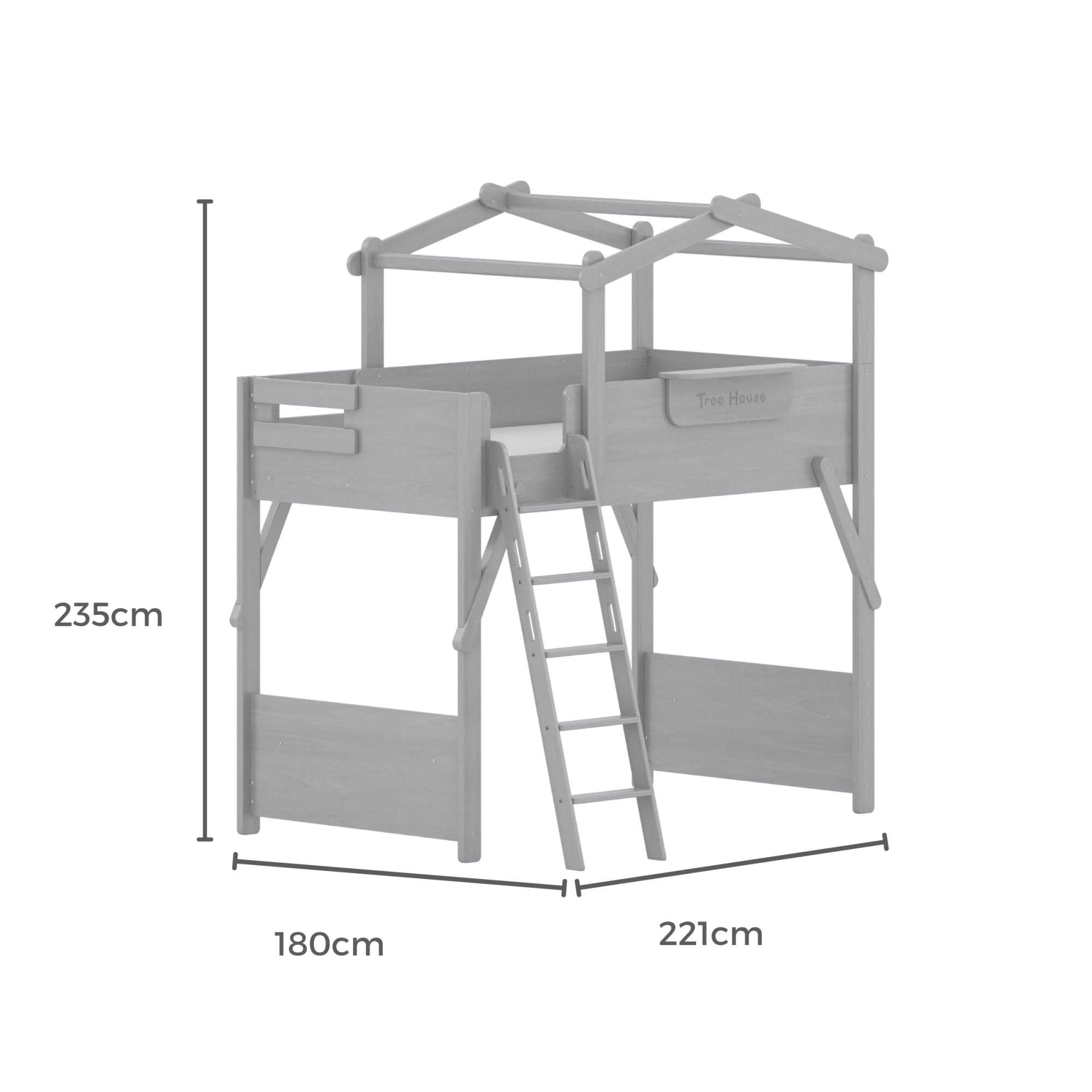 Boori Treehouse Kids NZ King Single Loft Bed + Roof Frame and Ladder, Blueberry