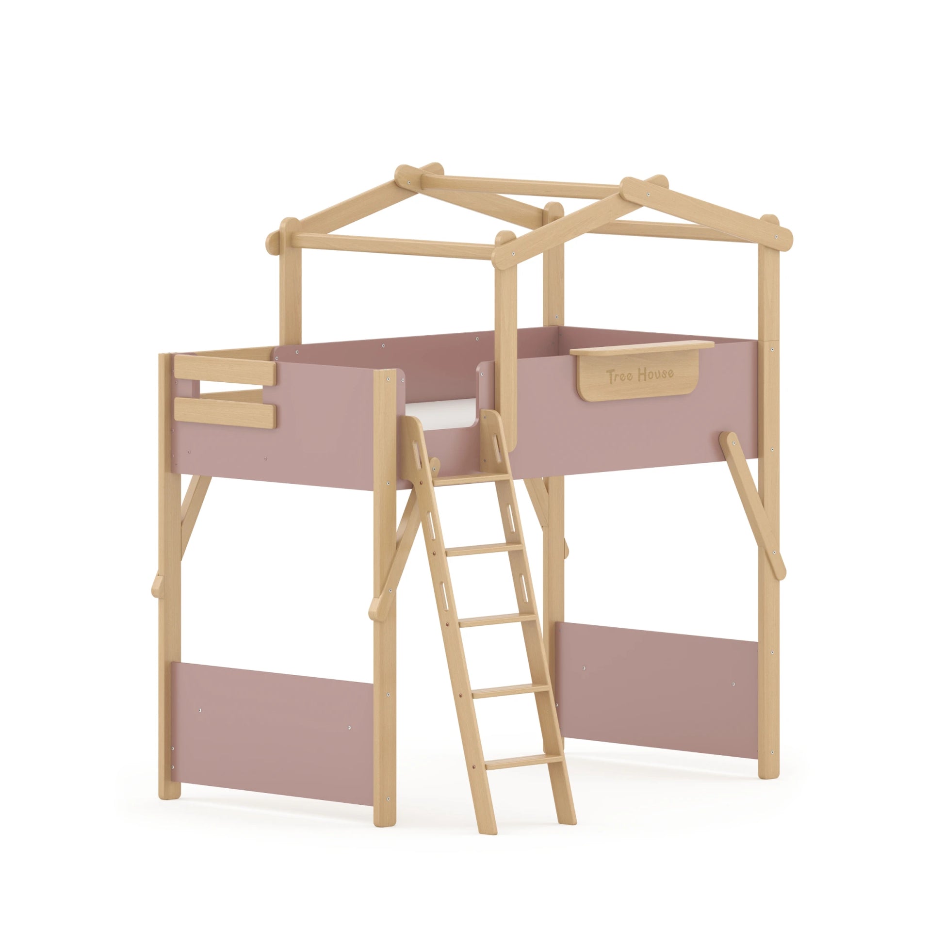 Boori Treehouse Kids NZ King Single Loft Bed + Roof Frame and Ladder, Cherry