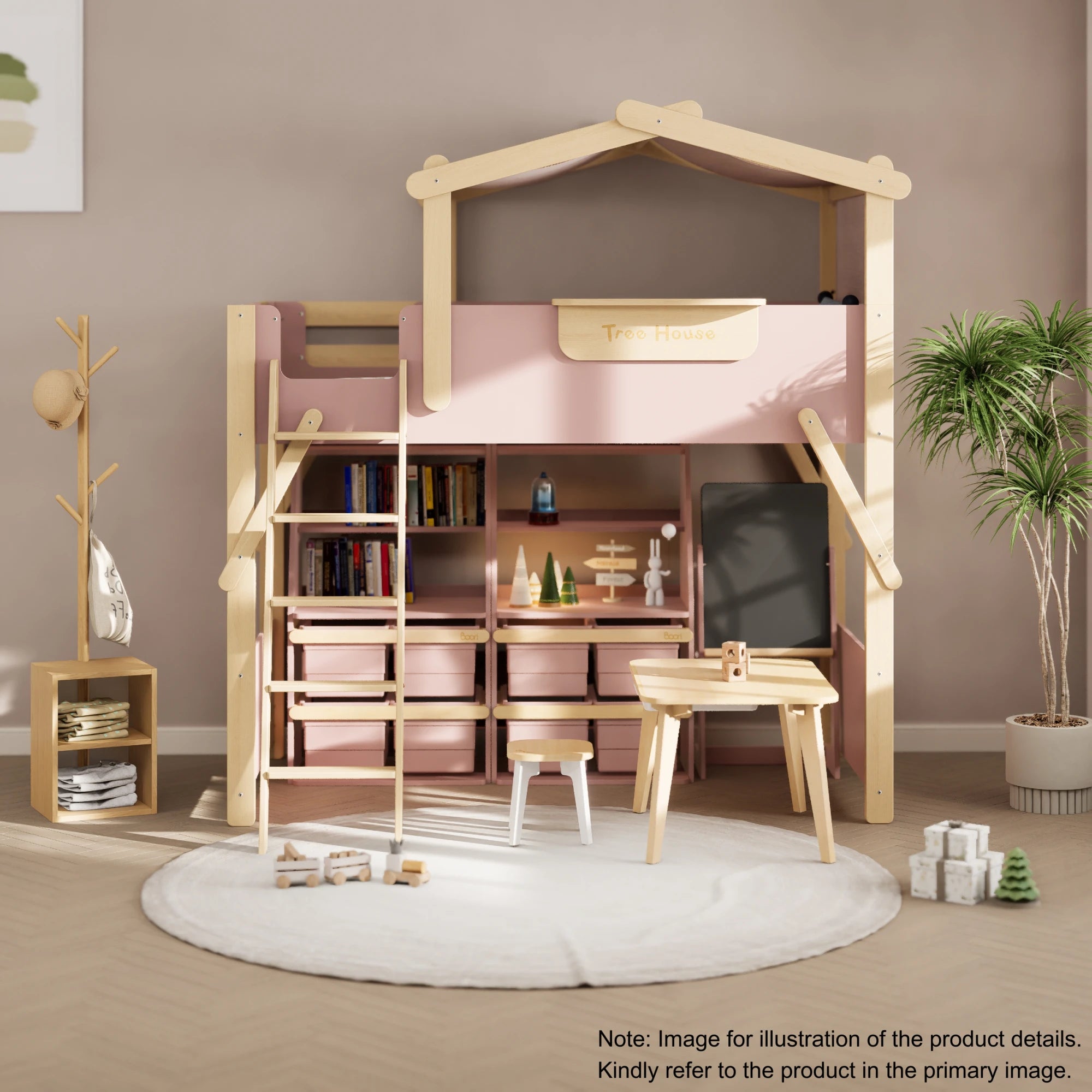 Boori Treehouse Kids NZ King Single Loft Bed + Roof Frame and Ladder, Cherry