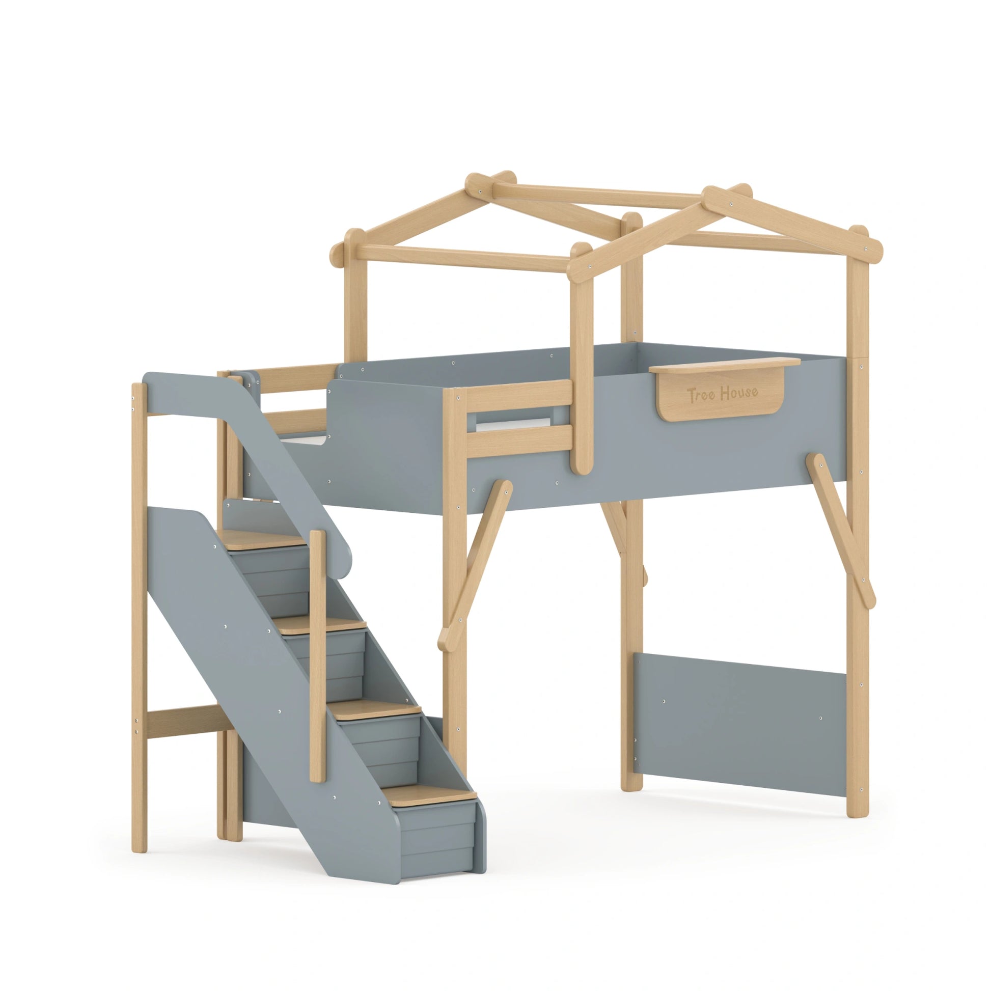 Boori Treehouse Kids NZ King Single Loft Bed + Roof Frame and Storage Staircase, Blueberry