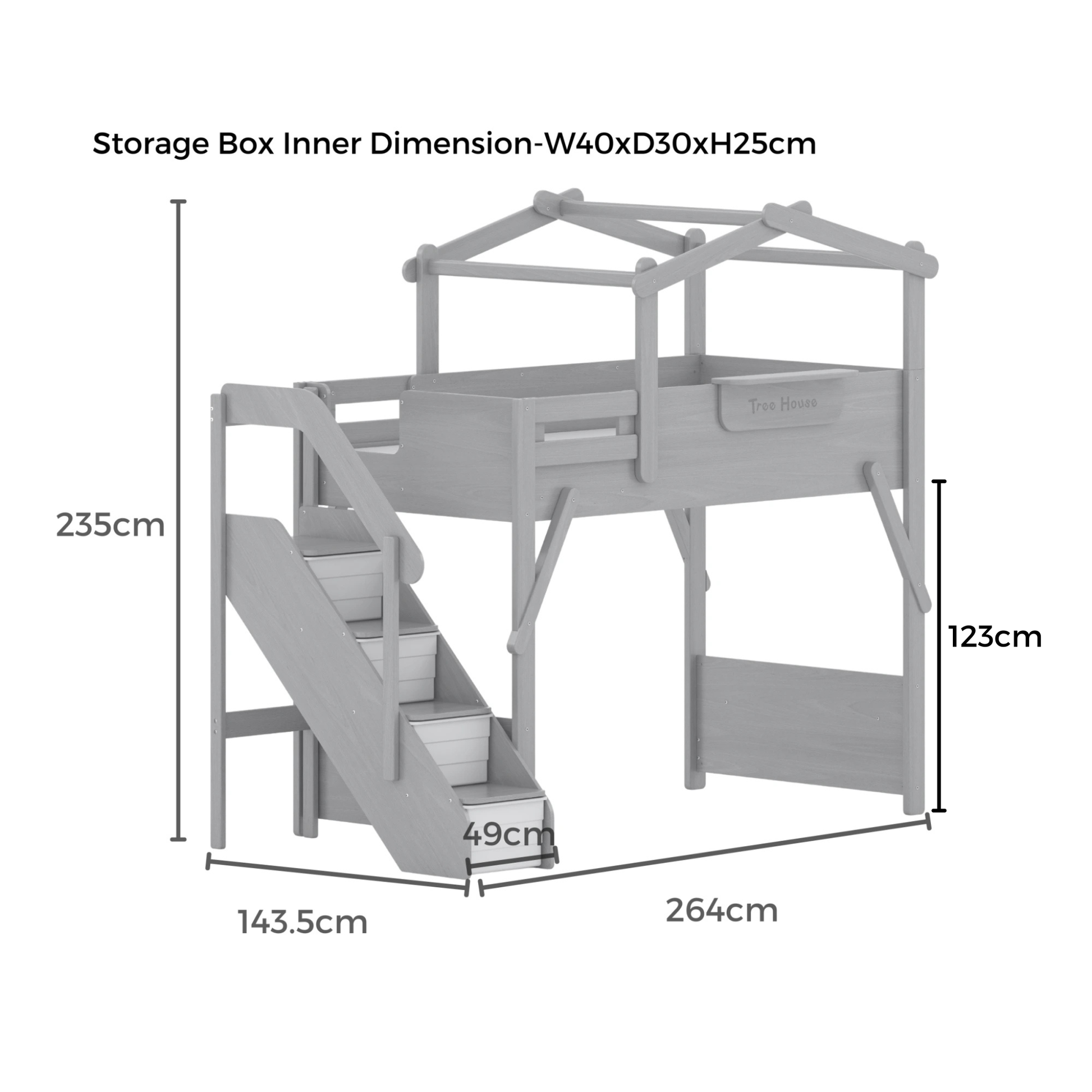 Boori Treehouse Kids NZ King Single Loft Bed + Roof Frame and Storage Staircase, Cherry