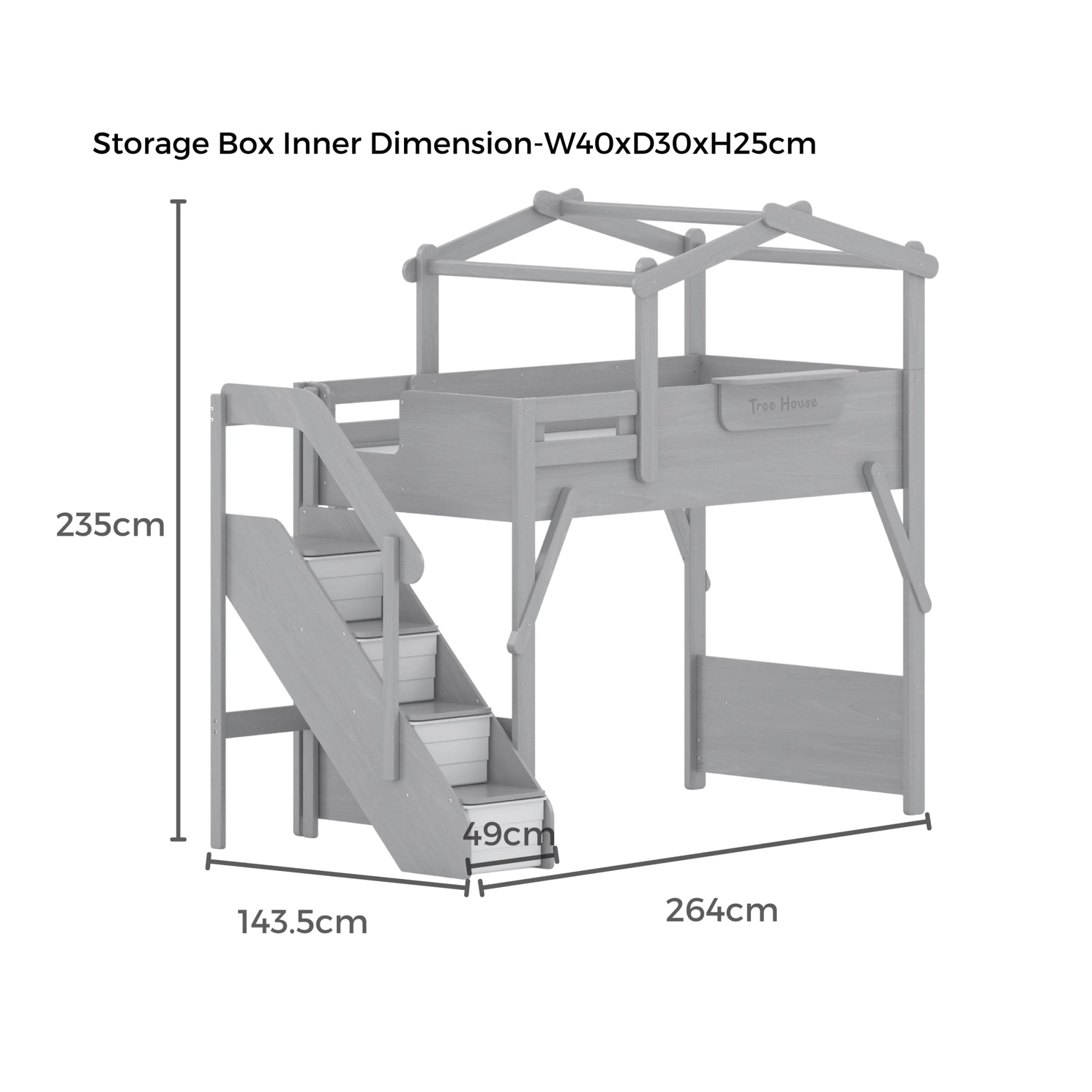 Boori Treehouse Kids NZ King Single Loft Bed + Roof Frame and Storage Staircase, Cherry